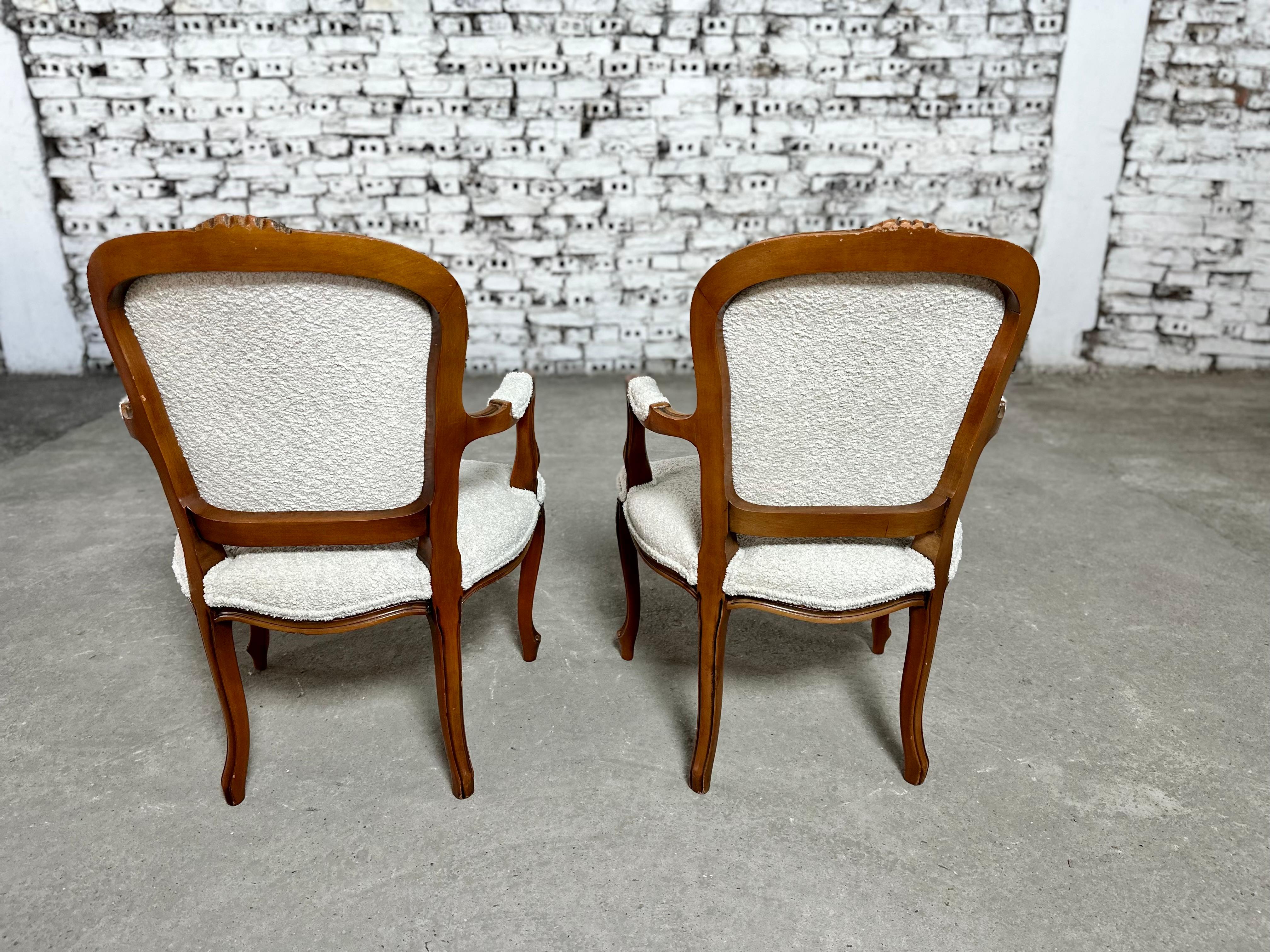 Reupholstered French Louis XV Style Oak Armchairs - a Pair 7