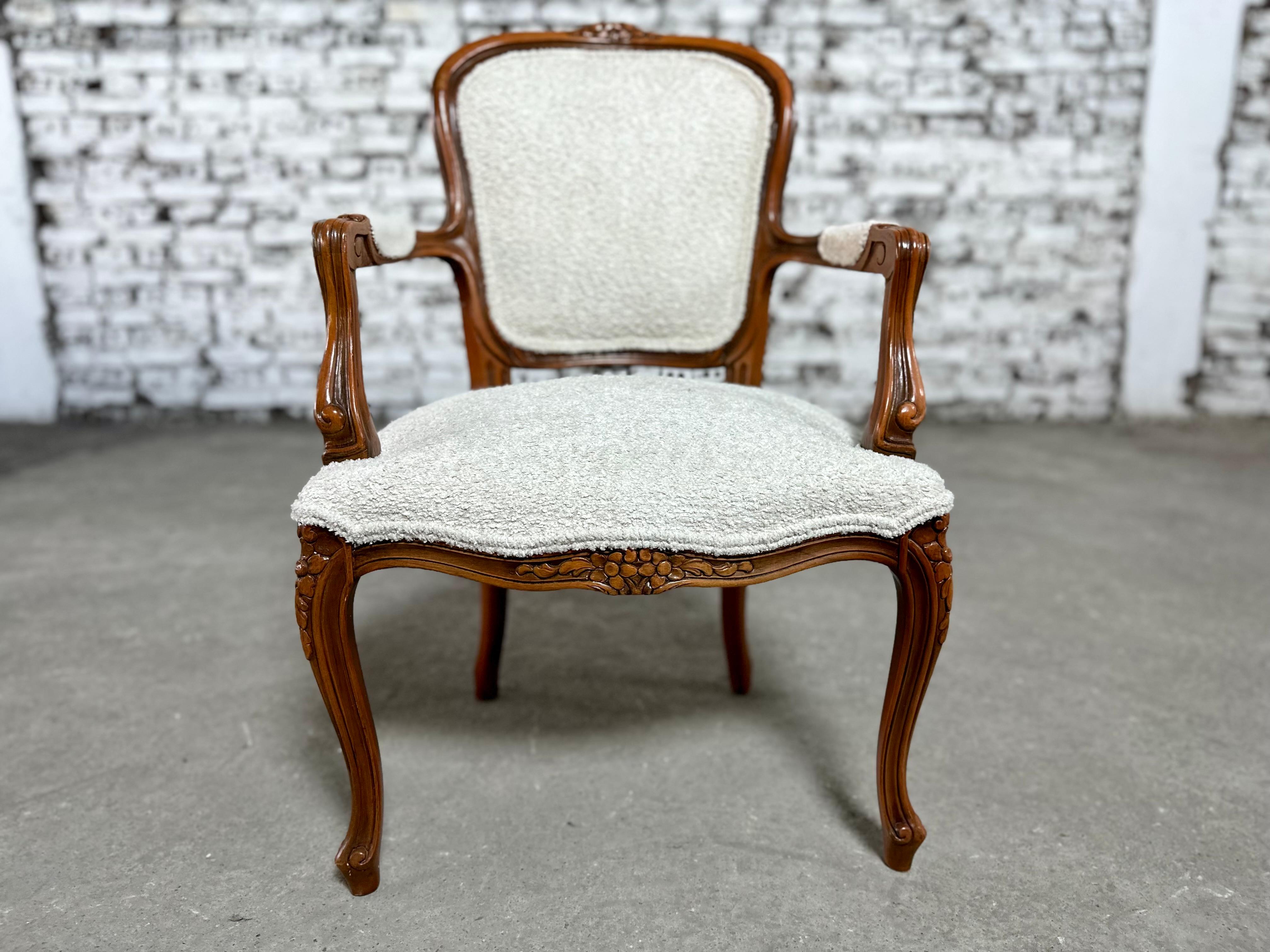 20th Century Reupholstered French Louis XV Style Oak Armchairs - a Pair