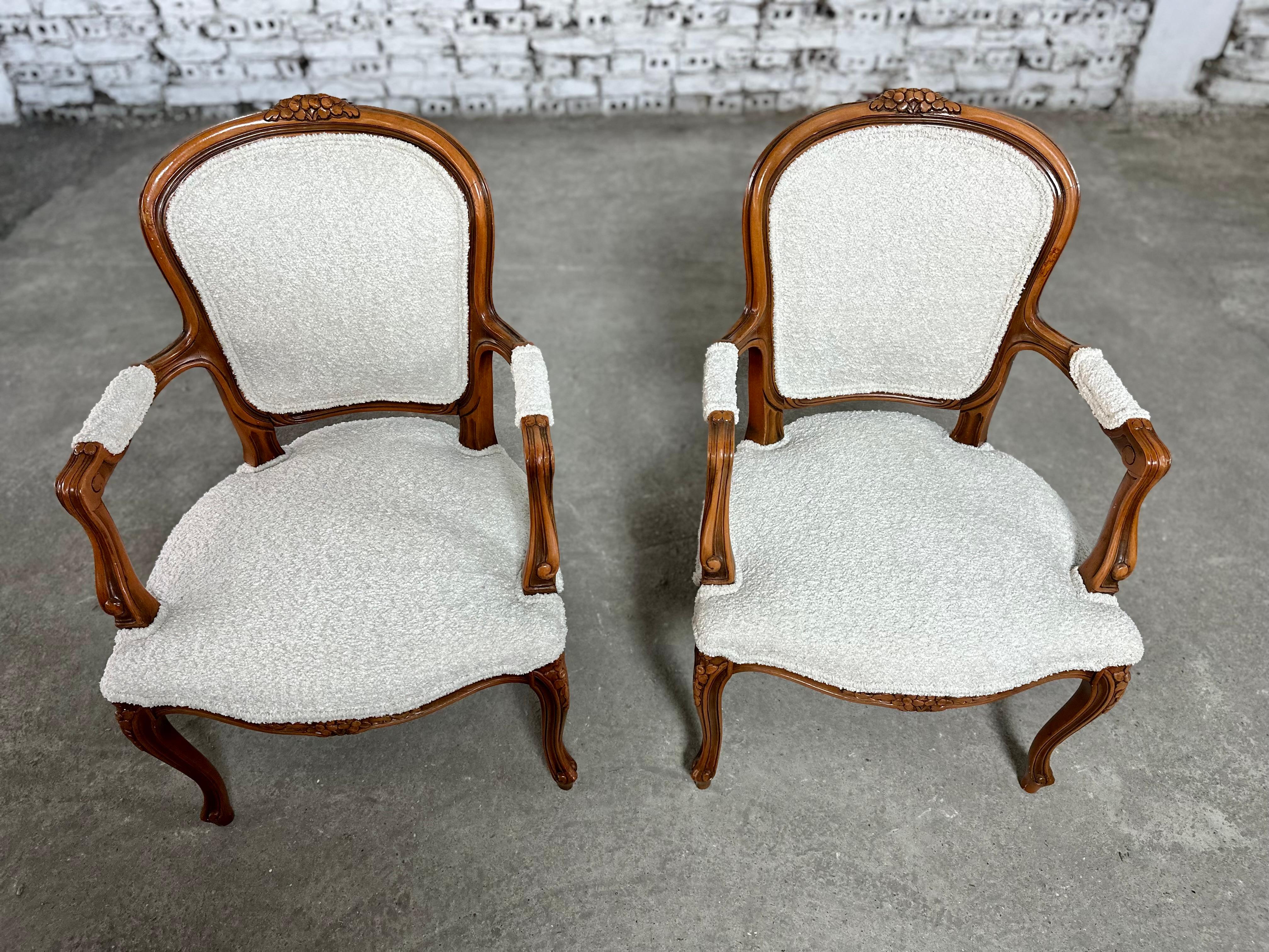 Reupholstered French Louis XV Style Oak Armchairs - a Pair 1