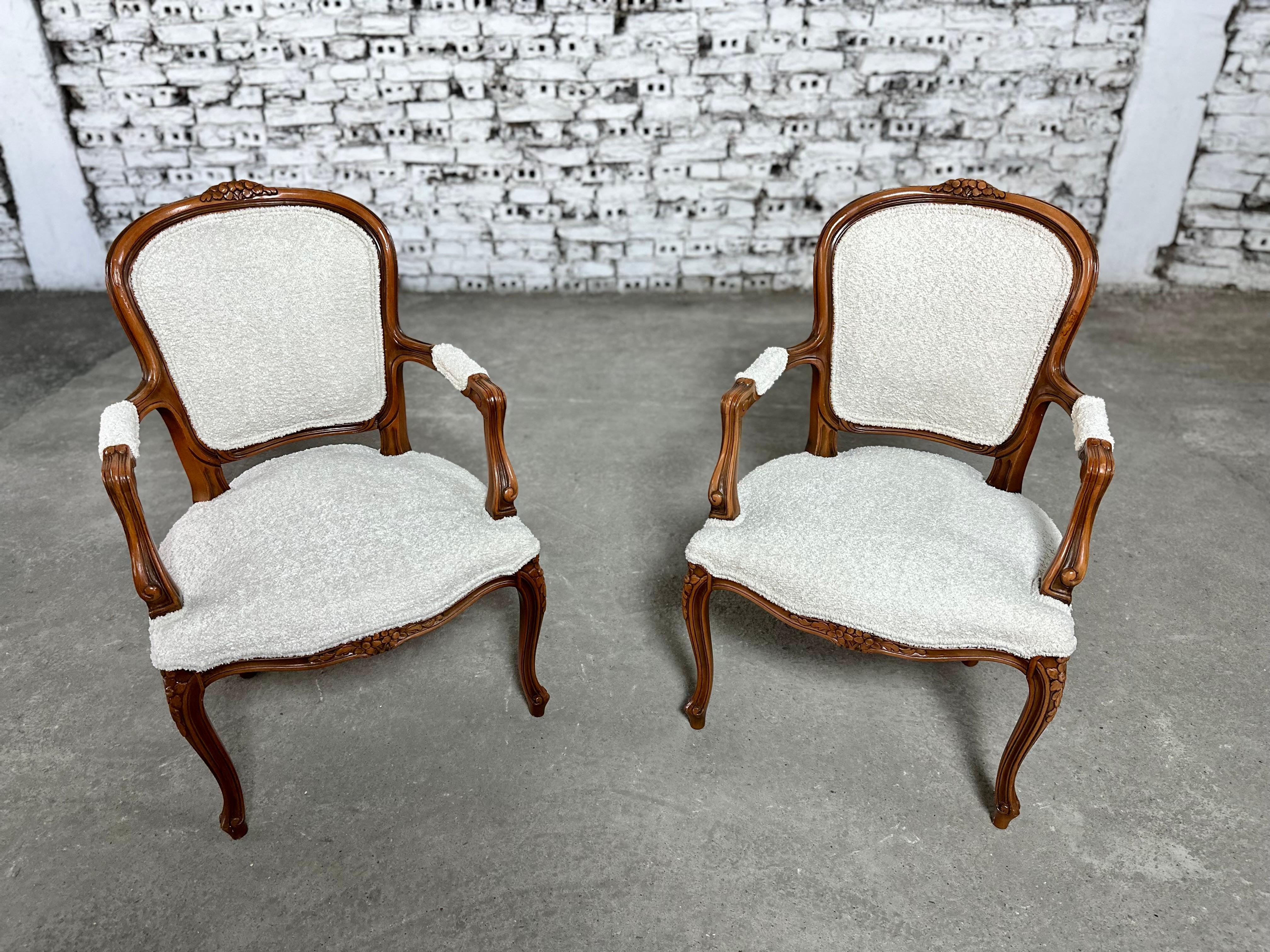 Reupholstered French Louis XV Style Oak Armchairs - a Pair 2