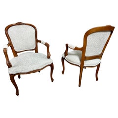 Reupholstered French Louis XV Style Oak Armchairs - a Pair