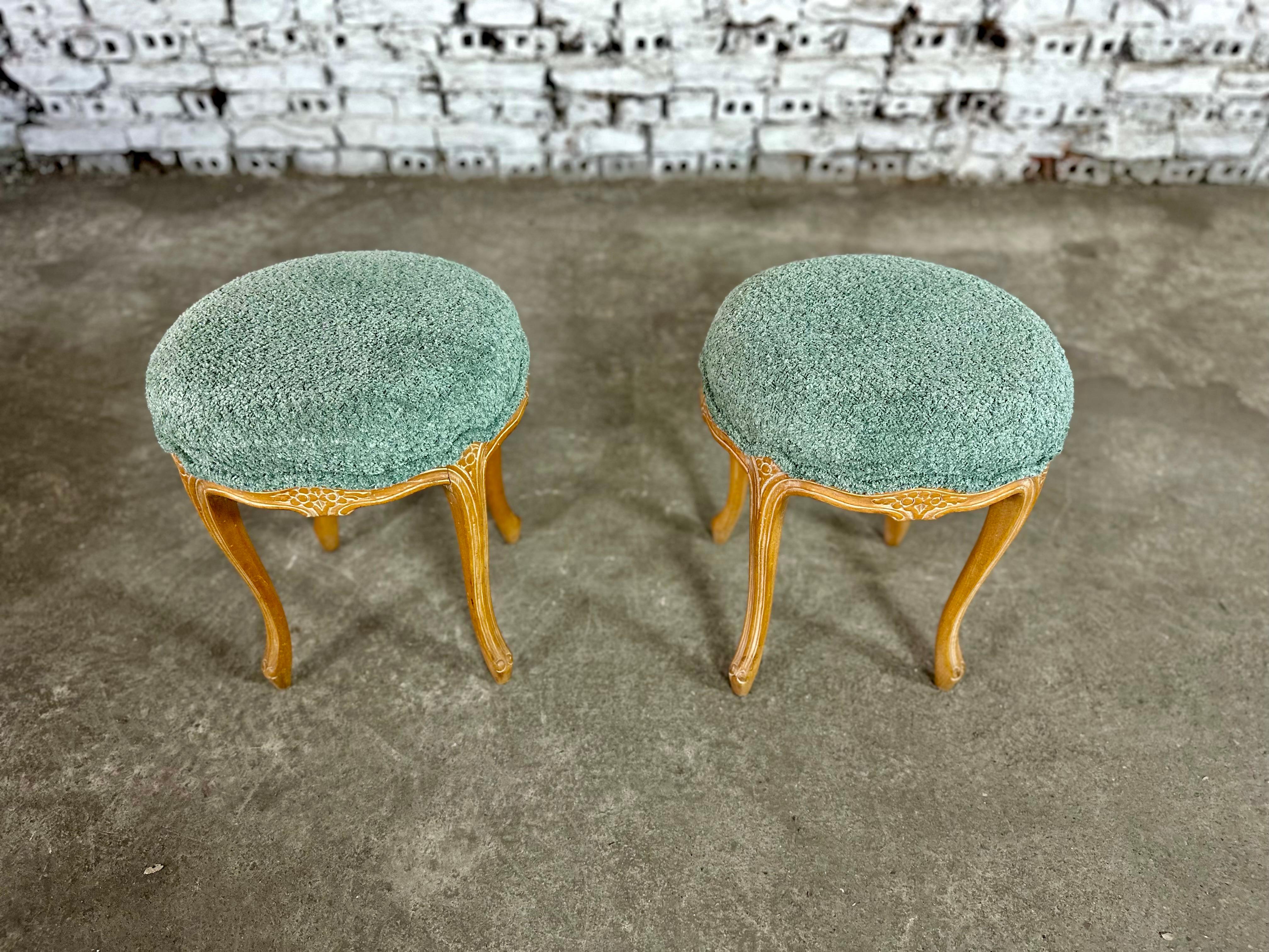 20th Century Reupholstered French Louis XV Style Ottomans Footstools - a Pair