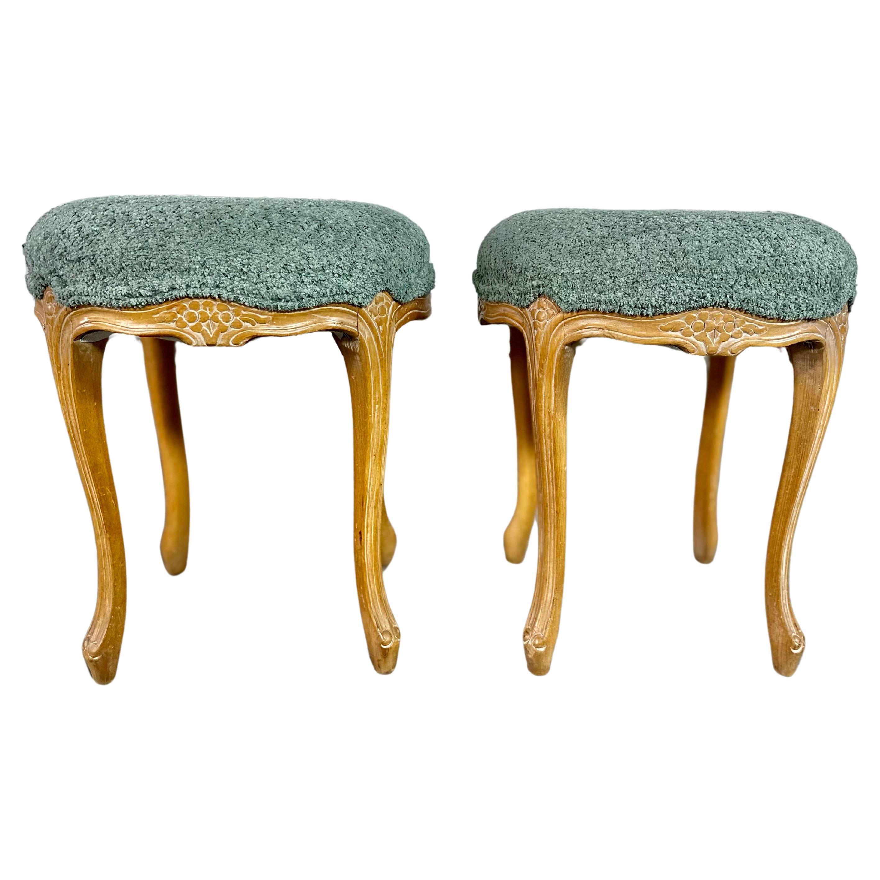 Reupholstered French Louis XV Style Ottomans Footstools - a Pair
