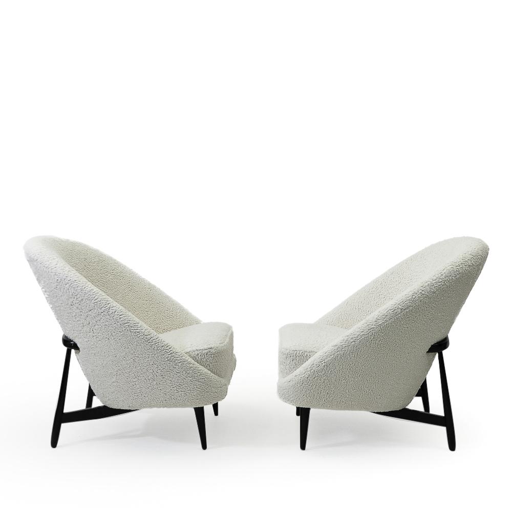 Dutch Reupholstered in Bouclé Theo Ruth “115” Lounge Chairs for Artifort, 1950s