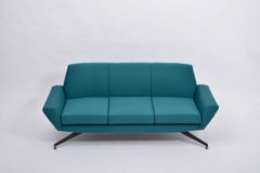 Reupholstered Italian Mid-Century Modern Sofa with Metal Base by Lenzi