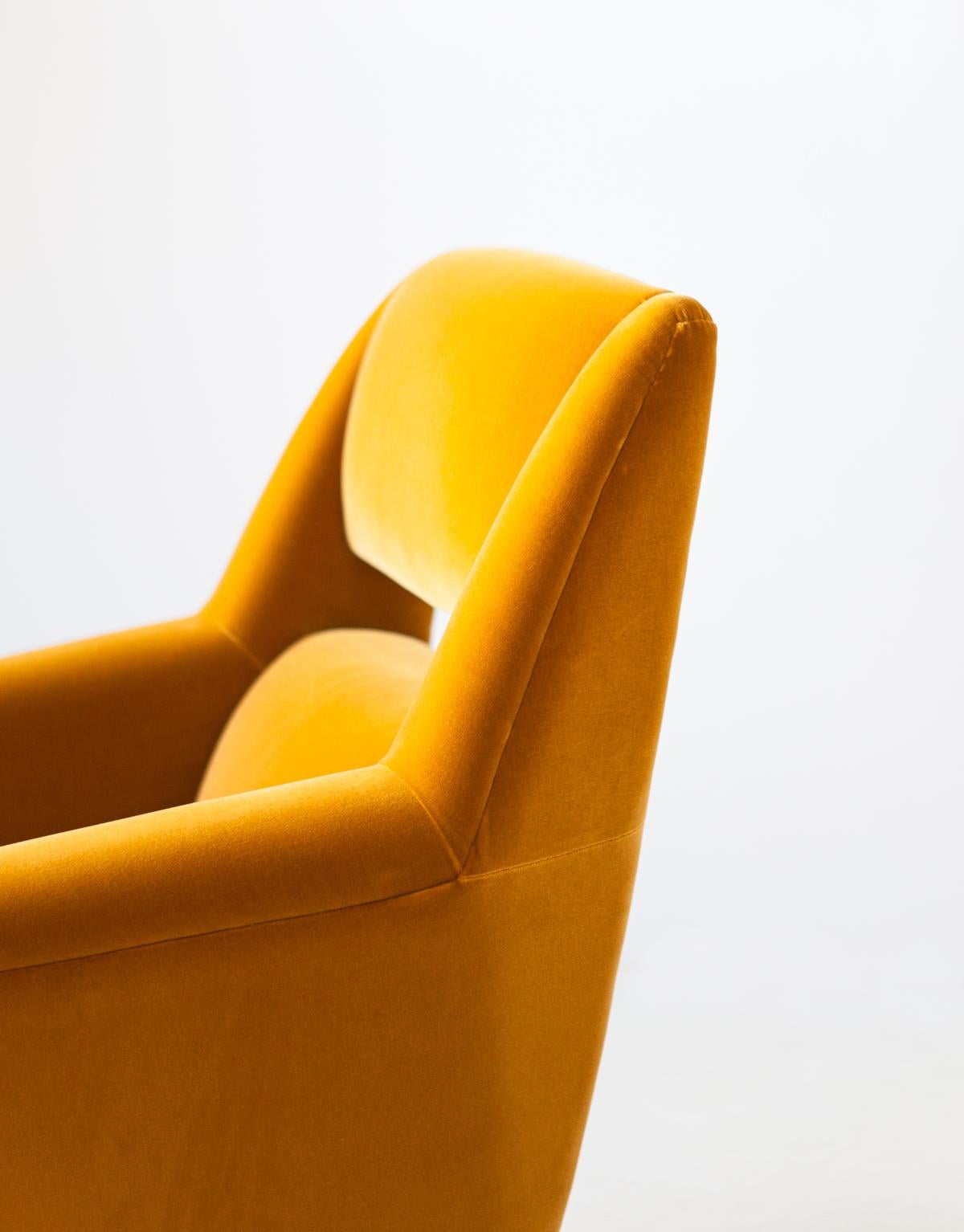 Mid-20th Century Reupholstered Italian Senape Yellow Velvet Lounge Chairs by Gigi Radice