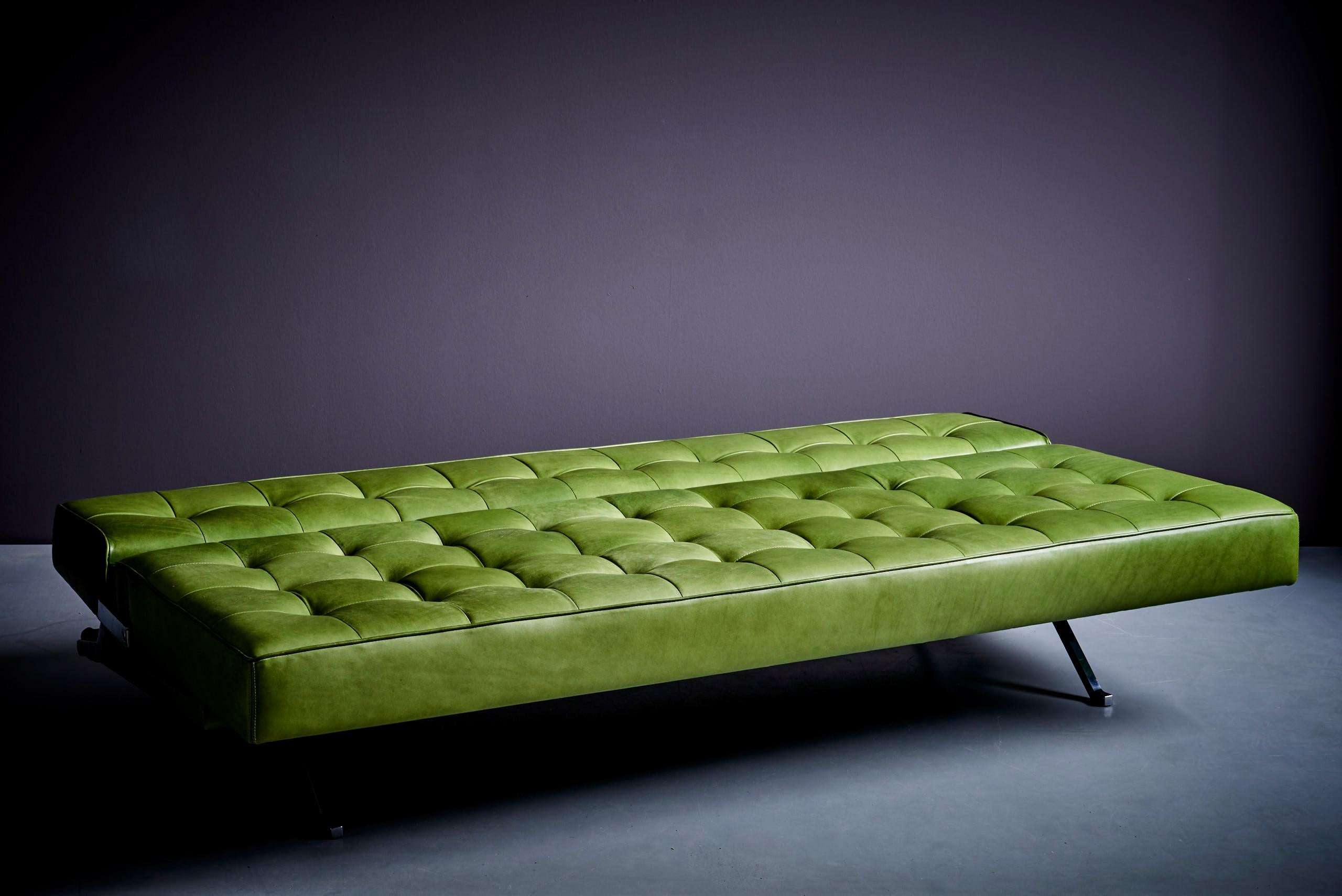 Austrian Reupholstered Johannes Spalt Sofa Daybed for Wittmann, 1960s in green leather