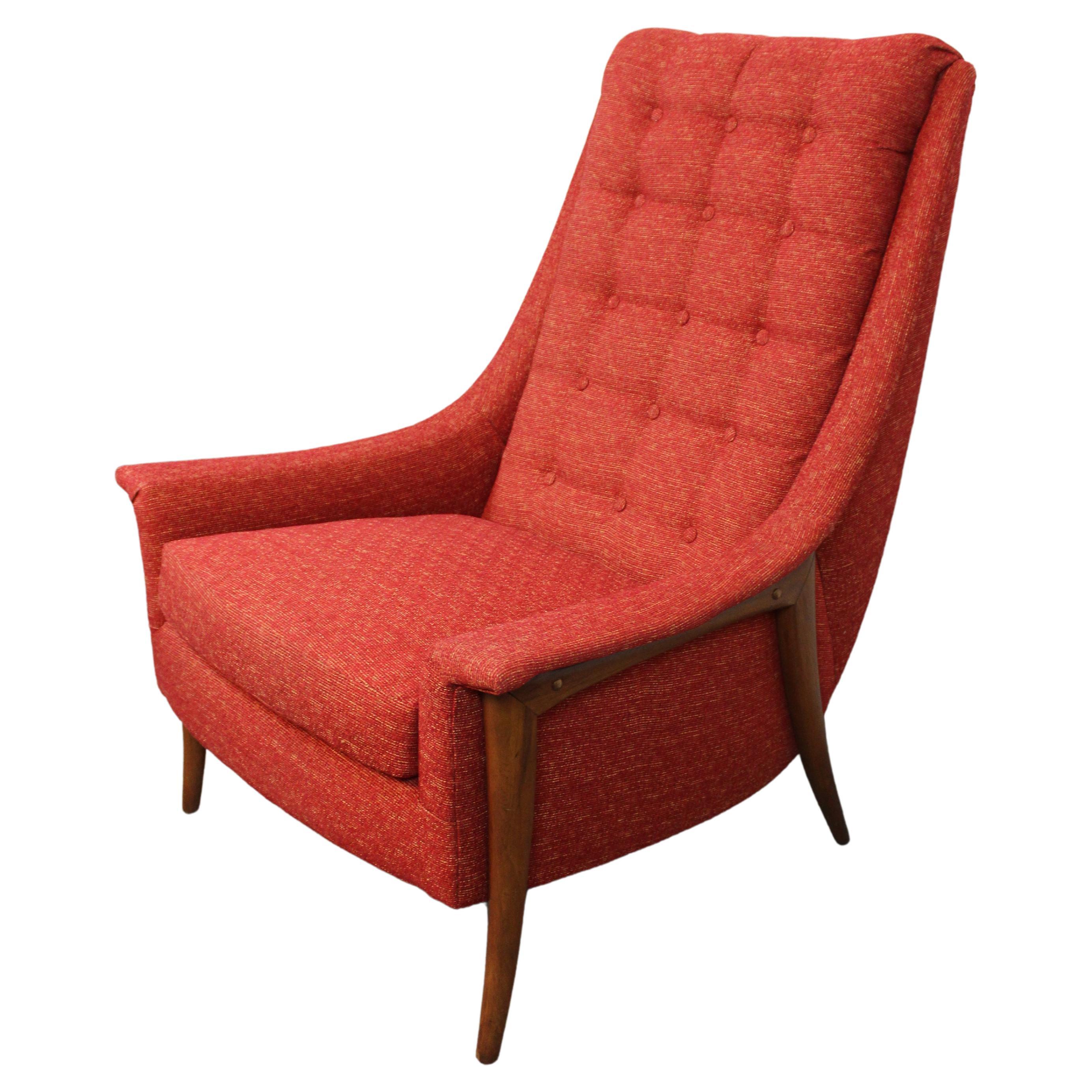 Reupholstered Kroehler "Avant" High Back Tufted Lounge Chair For Sale