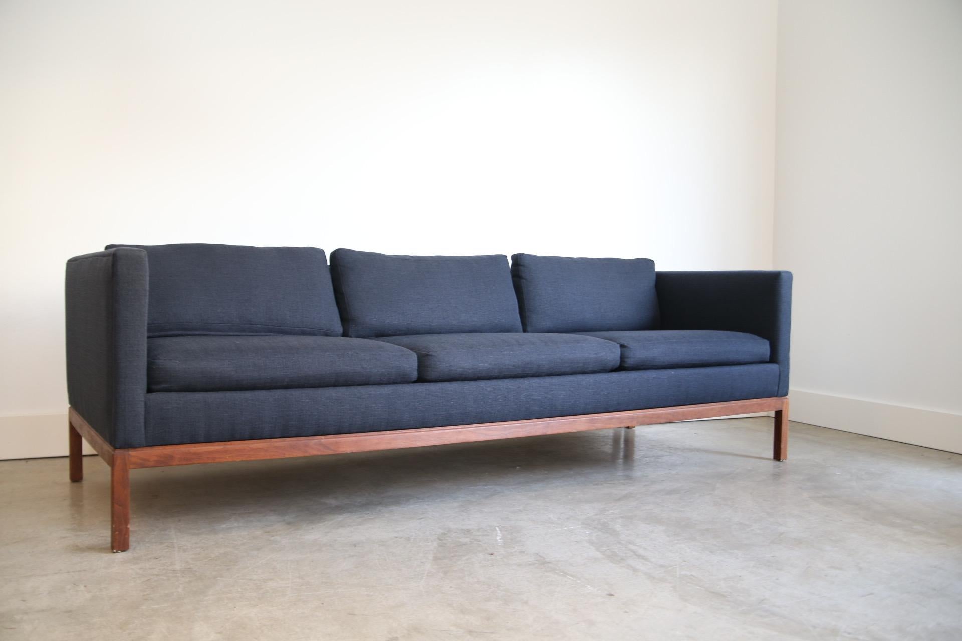 Reupholstered Long and Low Midcentury Sofa In Good Condition For Sale In St. Louis, MO