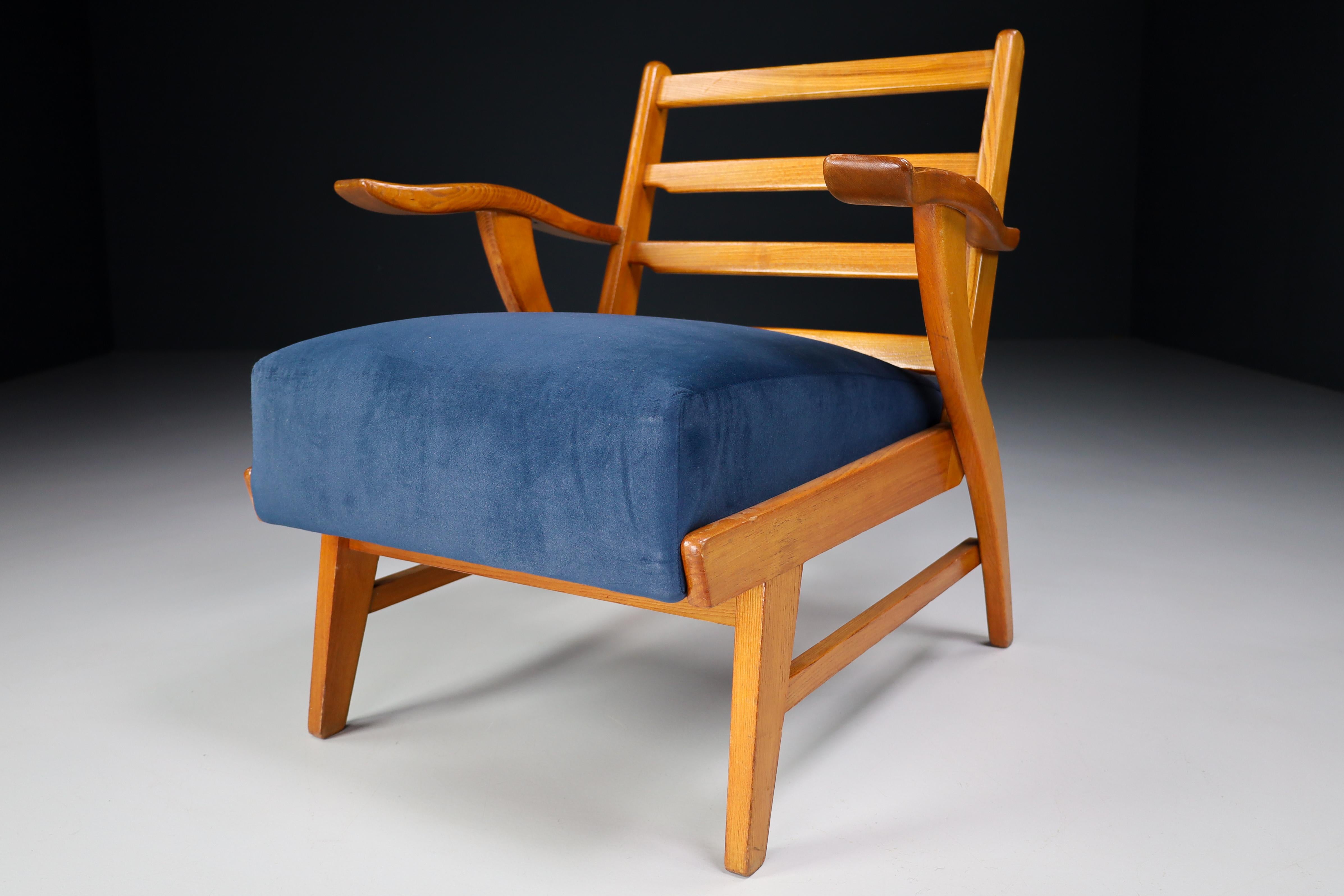 Reupholstered Lounge Chairs with Sculptural Ash Wooden Frame France, 1960s 3