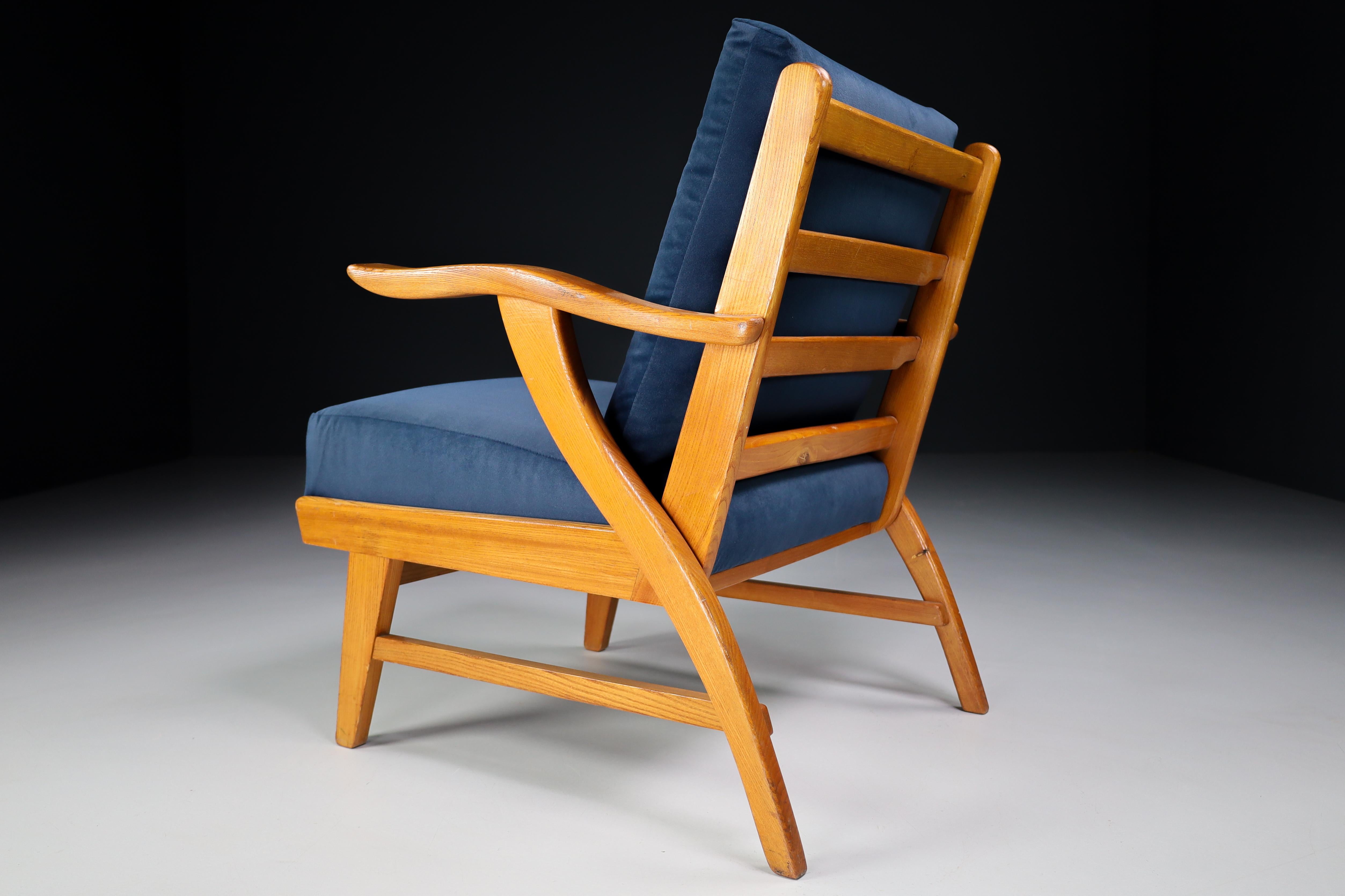 Reupholstered Lounge Chairs with Sculptural Ash Wooden Frame France, 1960s 1