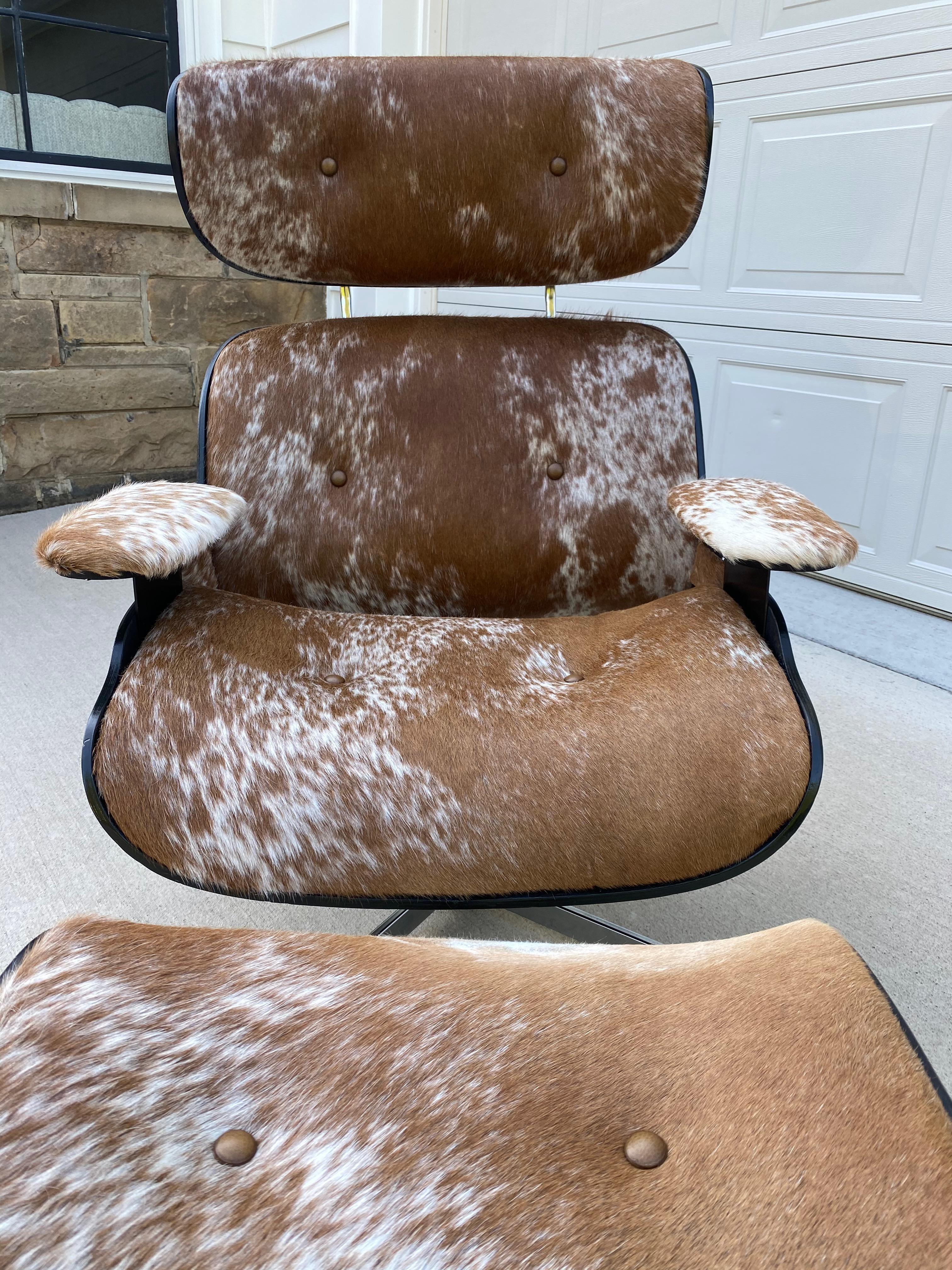 Late 20th Century Reupholstered Mcm Lounge Chair Set in Cowhide For Sale