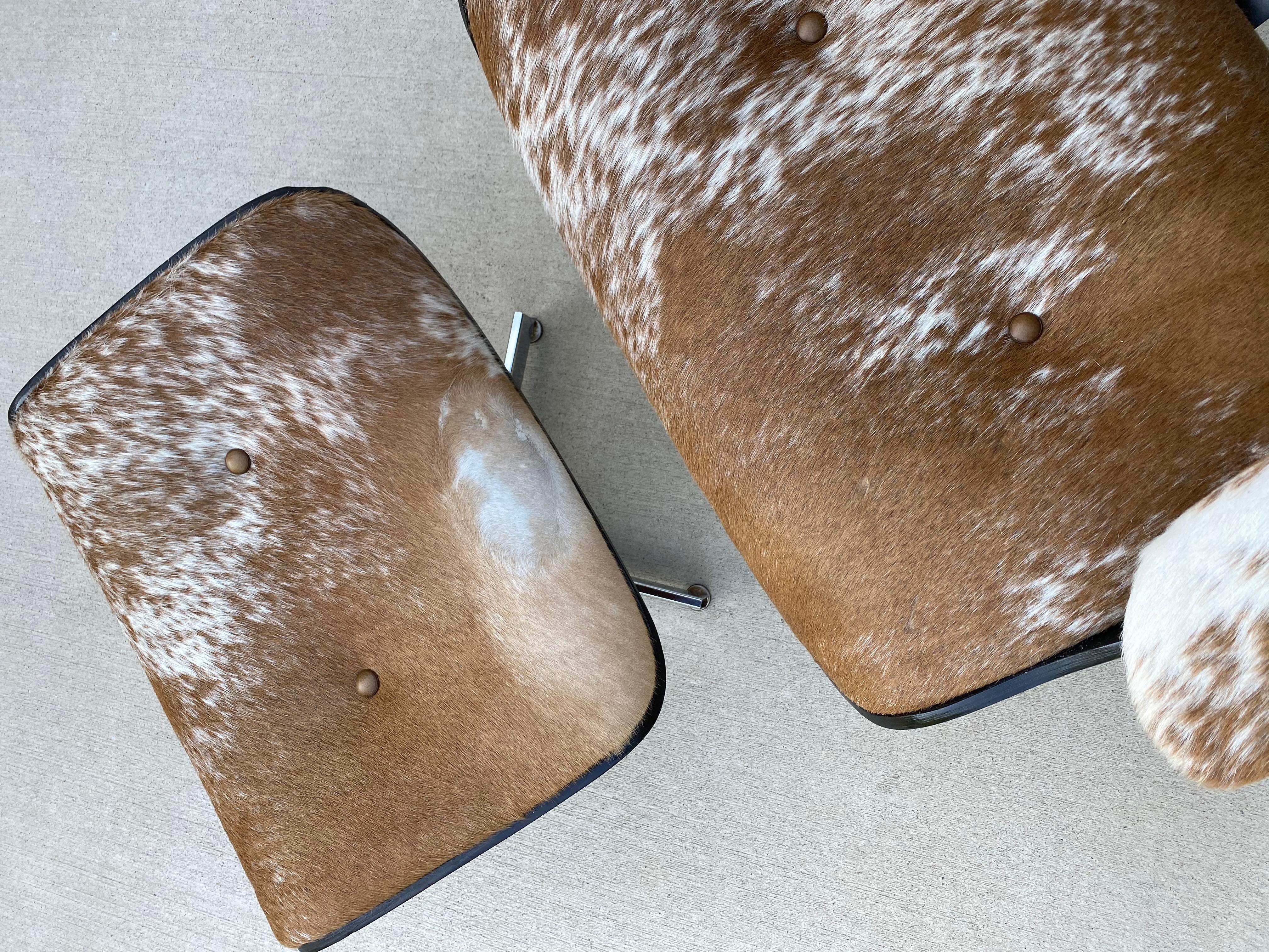 Reupholstered Mcm Lounge Chair Set in Cowhide For Sale 1