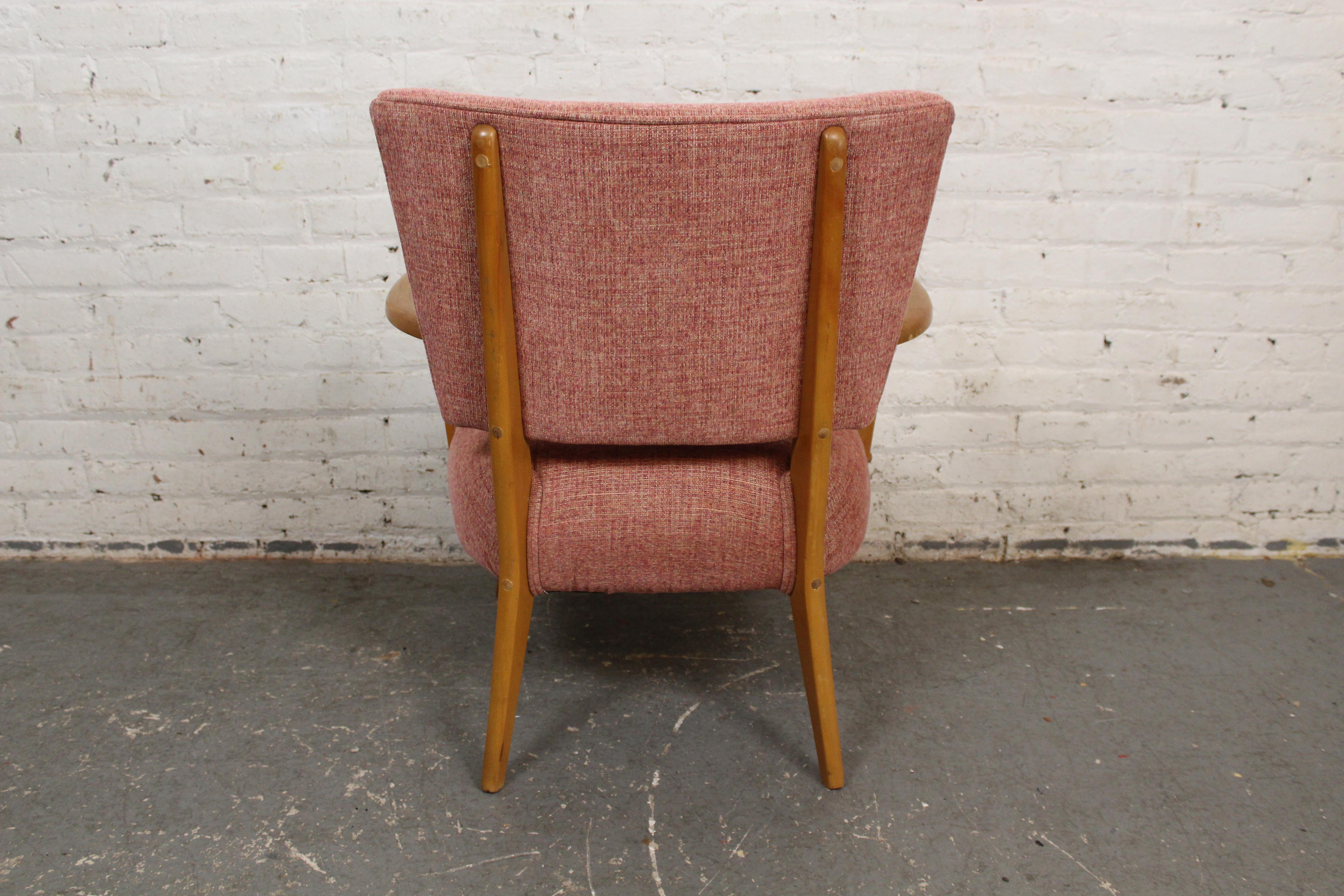 Carved Reupholstered Mid-Century Heywood Wakefield 