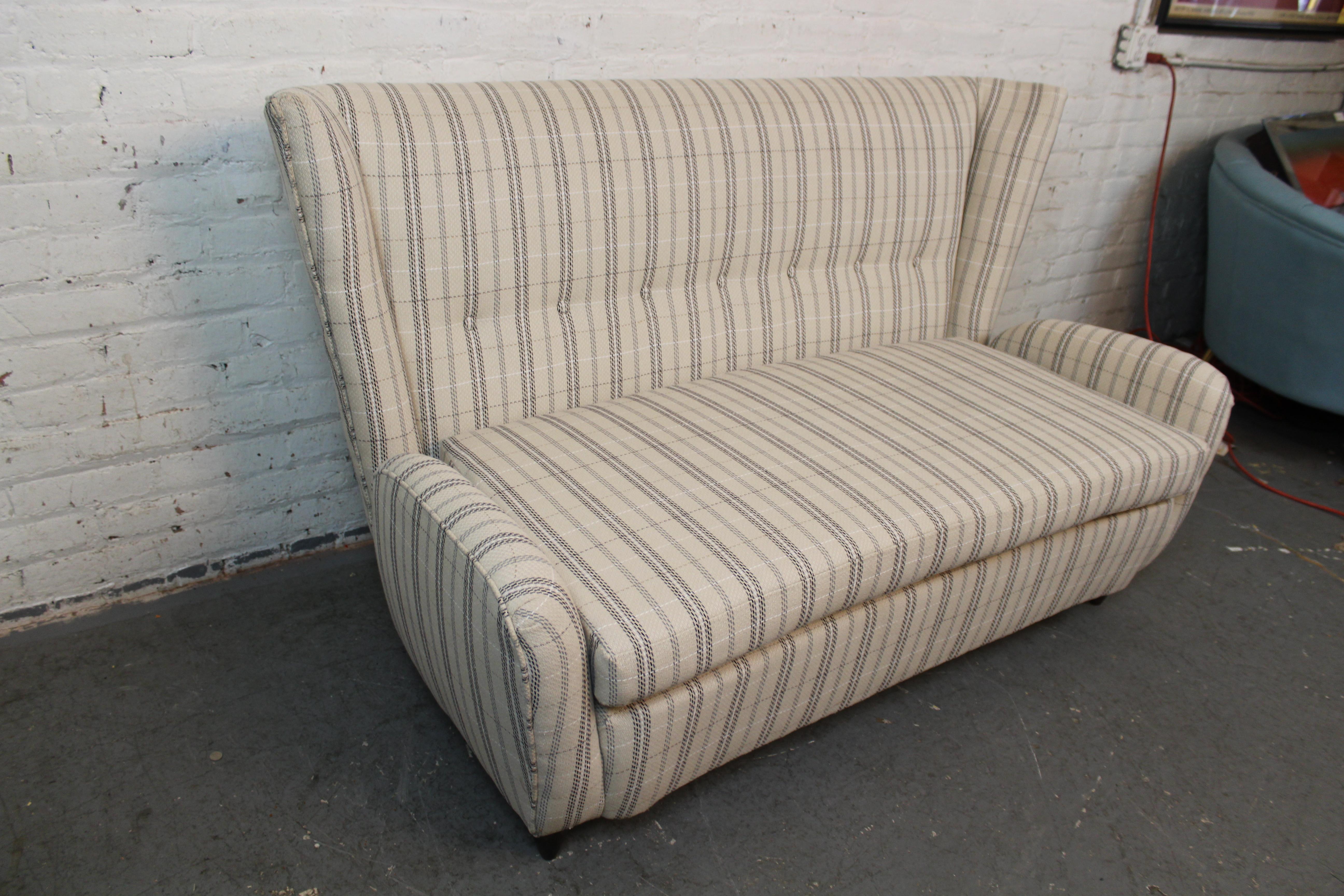 Turned Reupholstered Mid-Century Italian Sofa by Paola Buffa For Sale