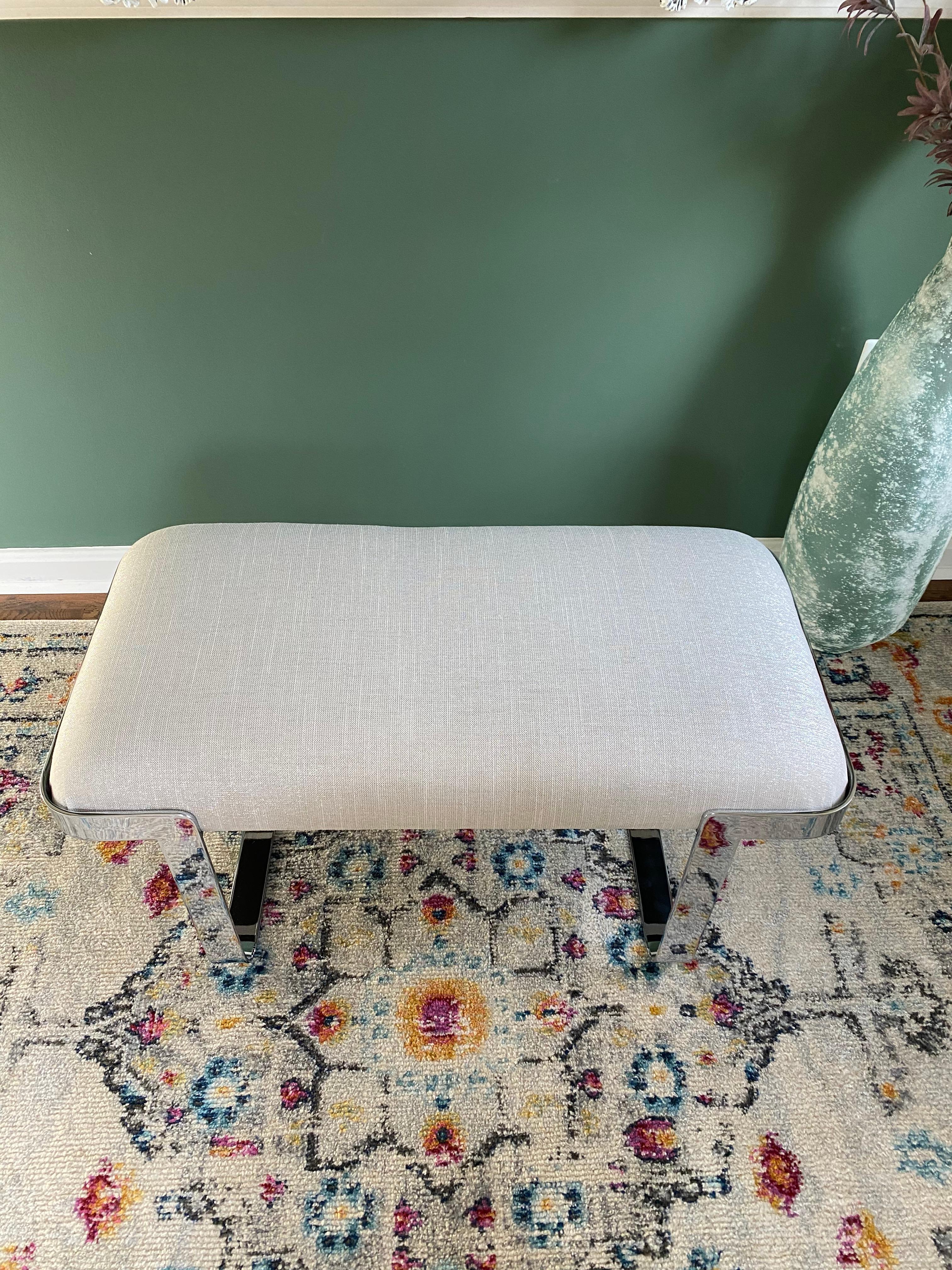 Reupholstered Mid-Century Modern Cantilever Chrome Bench For Sale 5