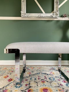 Reupholstered Milo Baughman Cantilever Chrome Bench