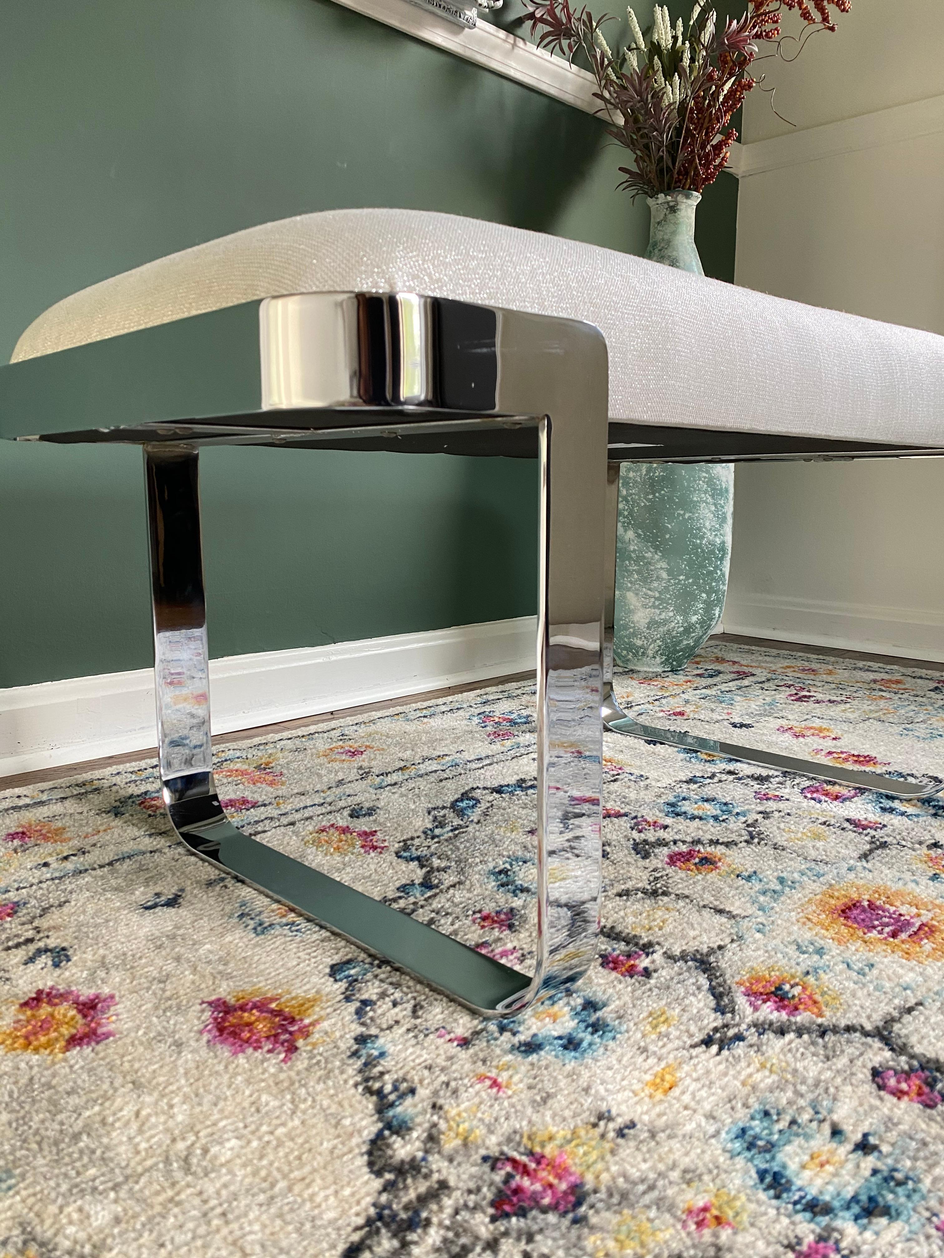 Late 20th Century Reupholstered Mid-Century Modern Cantilever Chrome Bench For Sale