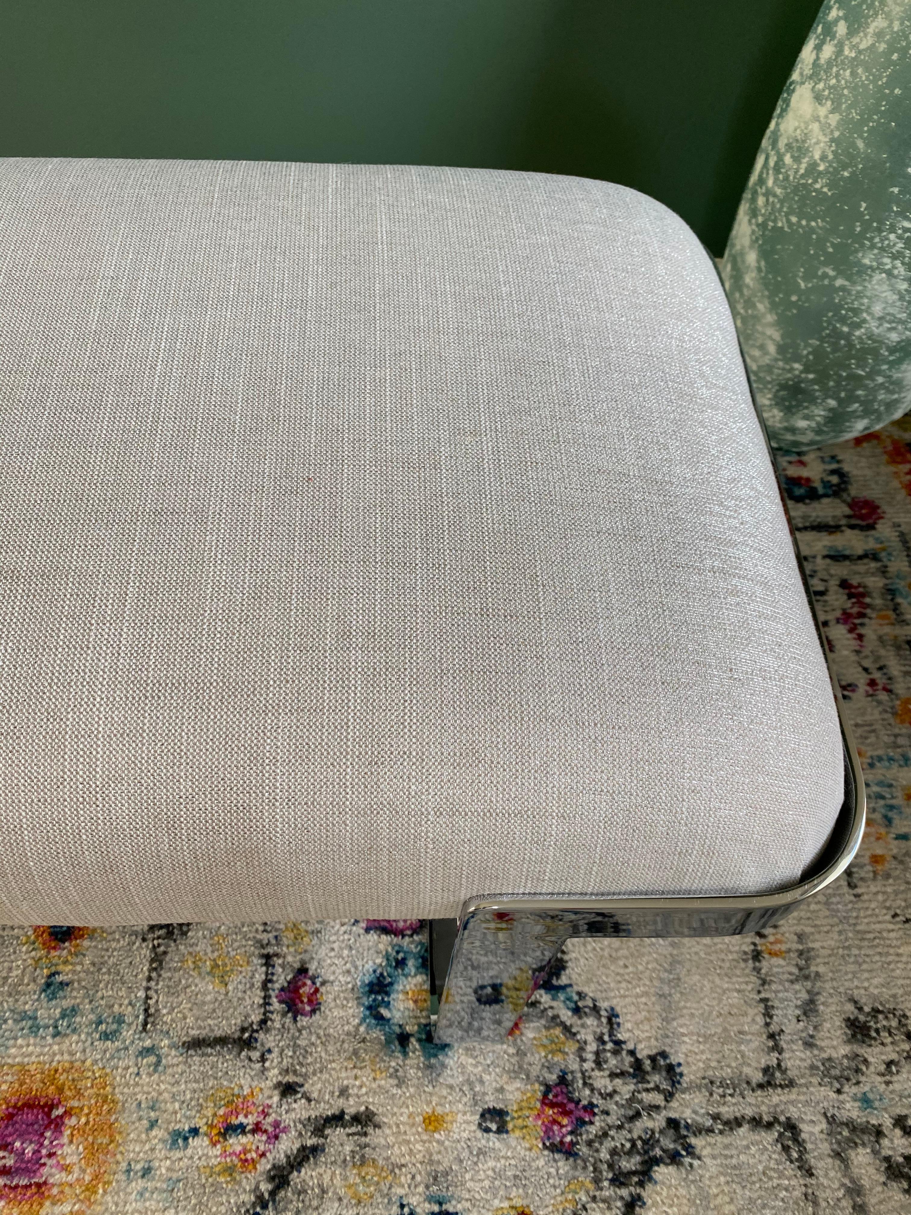 Reupholstered Mid-Century Modern Cantilever Chrome Bench For Sale 2