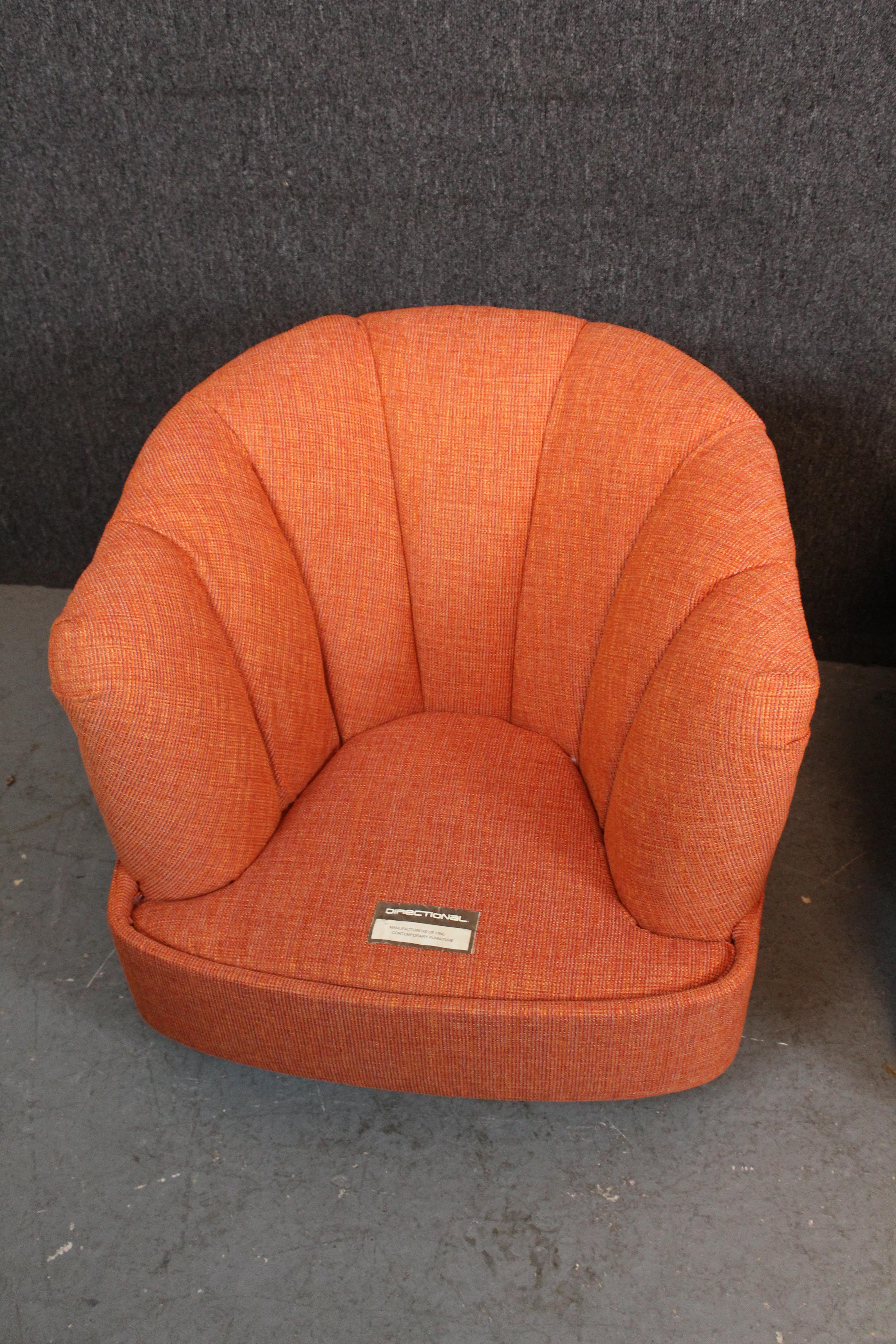 Reupholstered Mid-Century Swivel Chairs by Directional Furniture For Sale 3