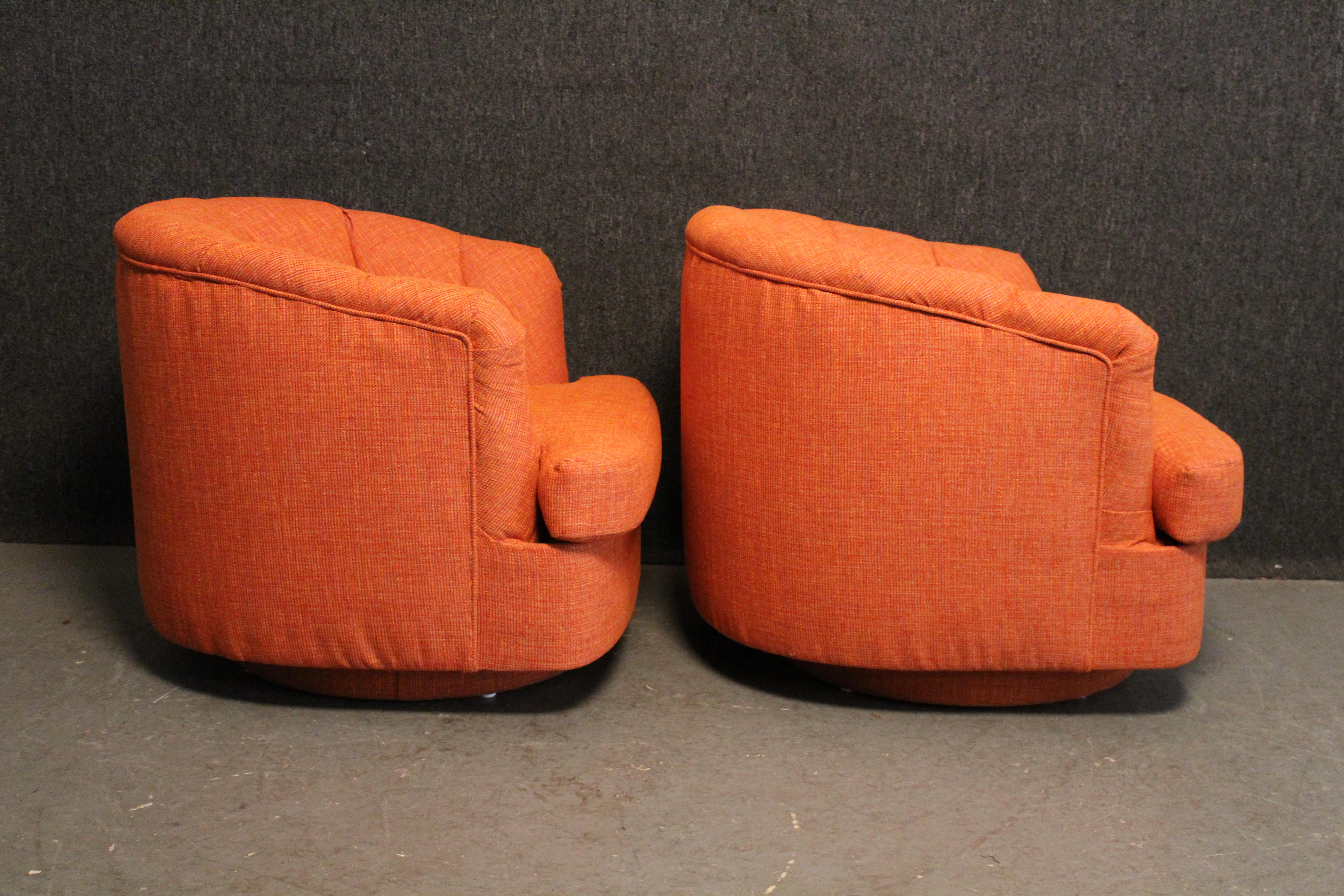 Mid-Century Modern Reupholstered Mid-Century Swivel Chairs by Directional Furniture