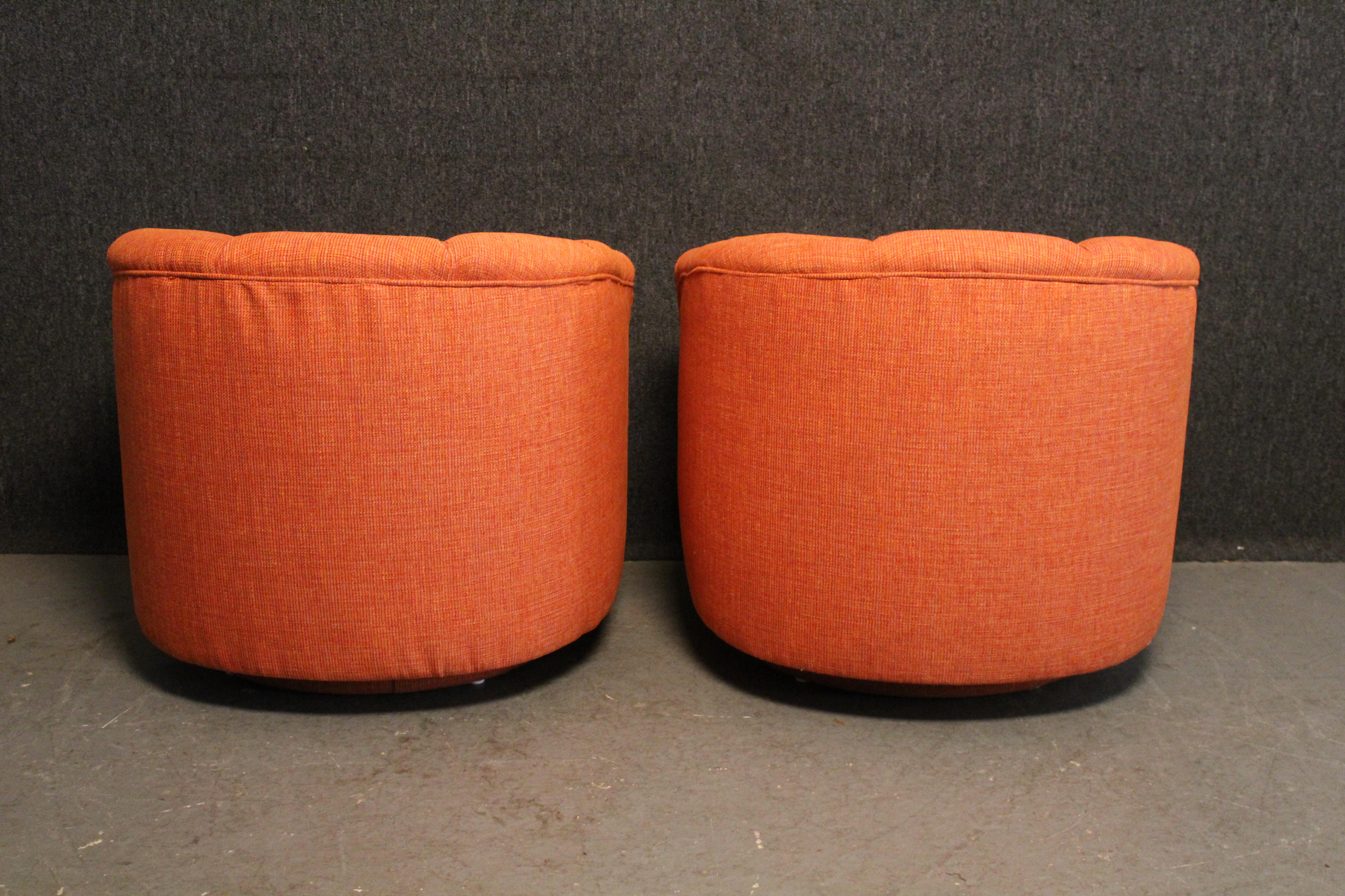 American Reupholstered Mid-Century Swivel Chairs by Directional Furniture For Sale