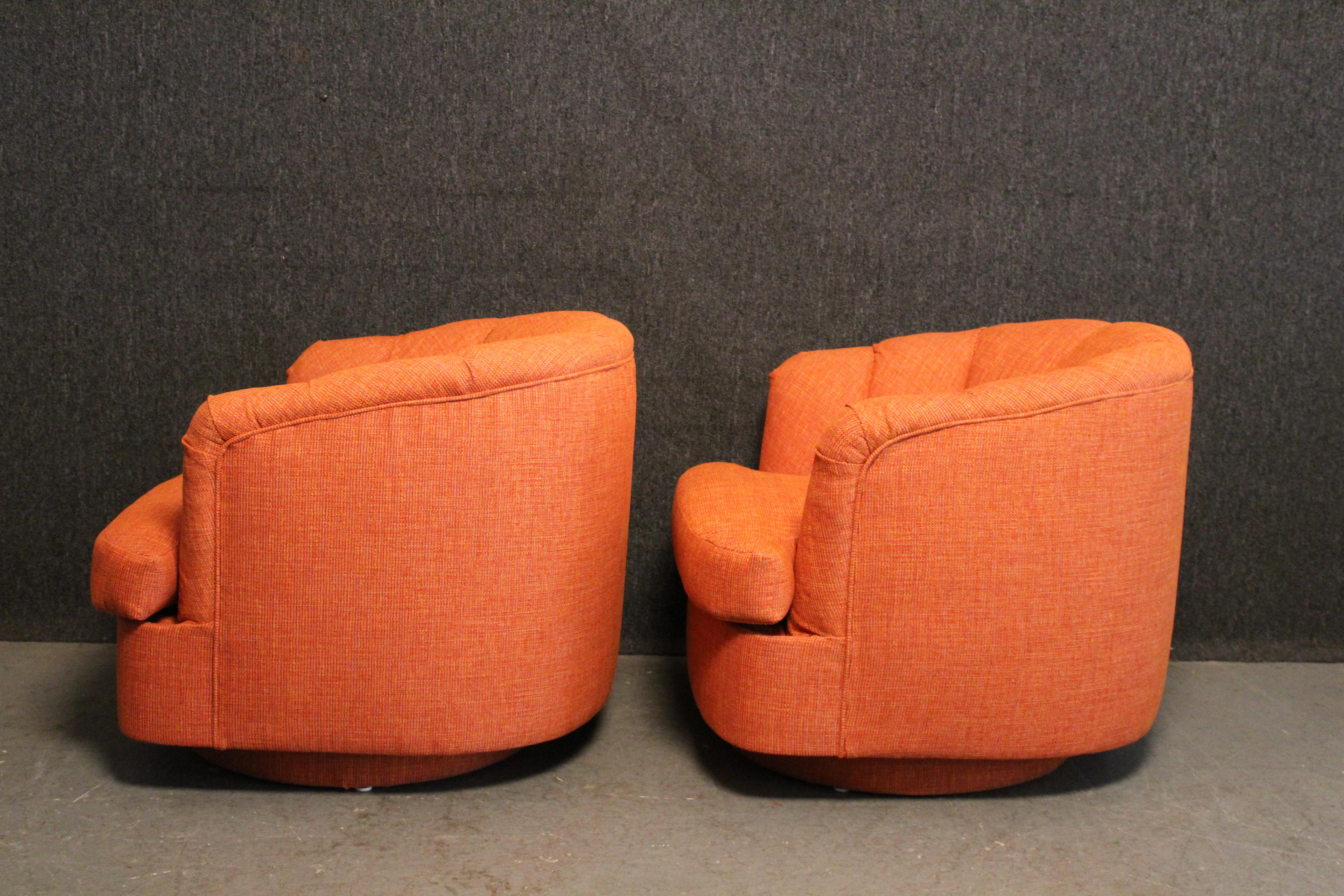 Reupholstered Mid-Century Swivel Chairs by Directional Furniture In Excellent Condition In Brooklyn, NY