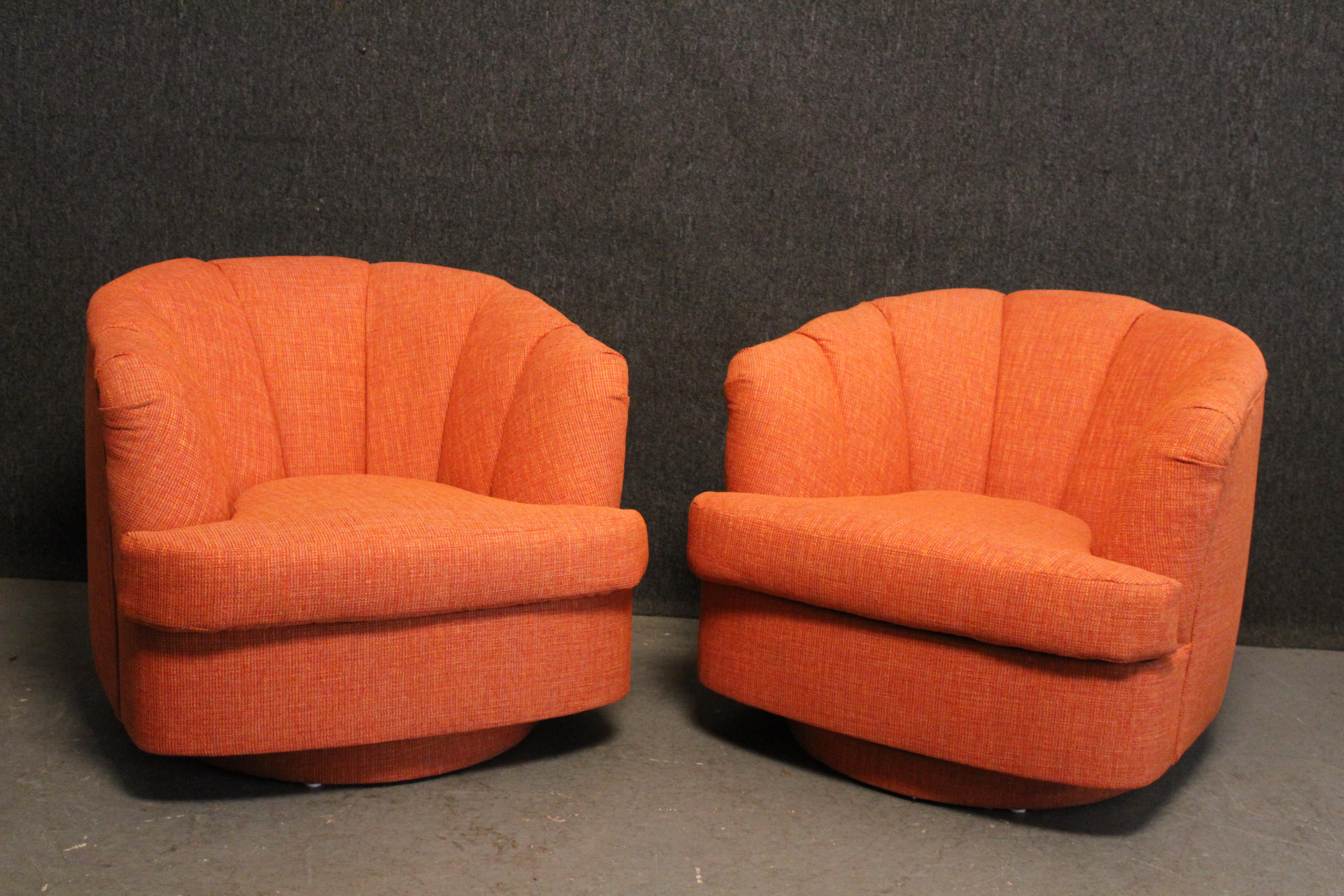 20th Century Reupholstered Mid-Century Swivel Chairs by Directional Furniture For Sale
