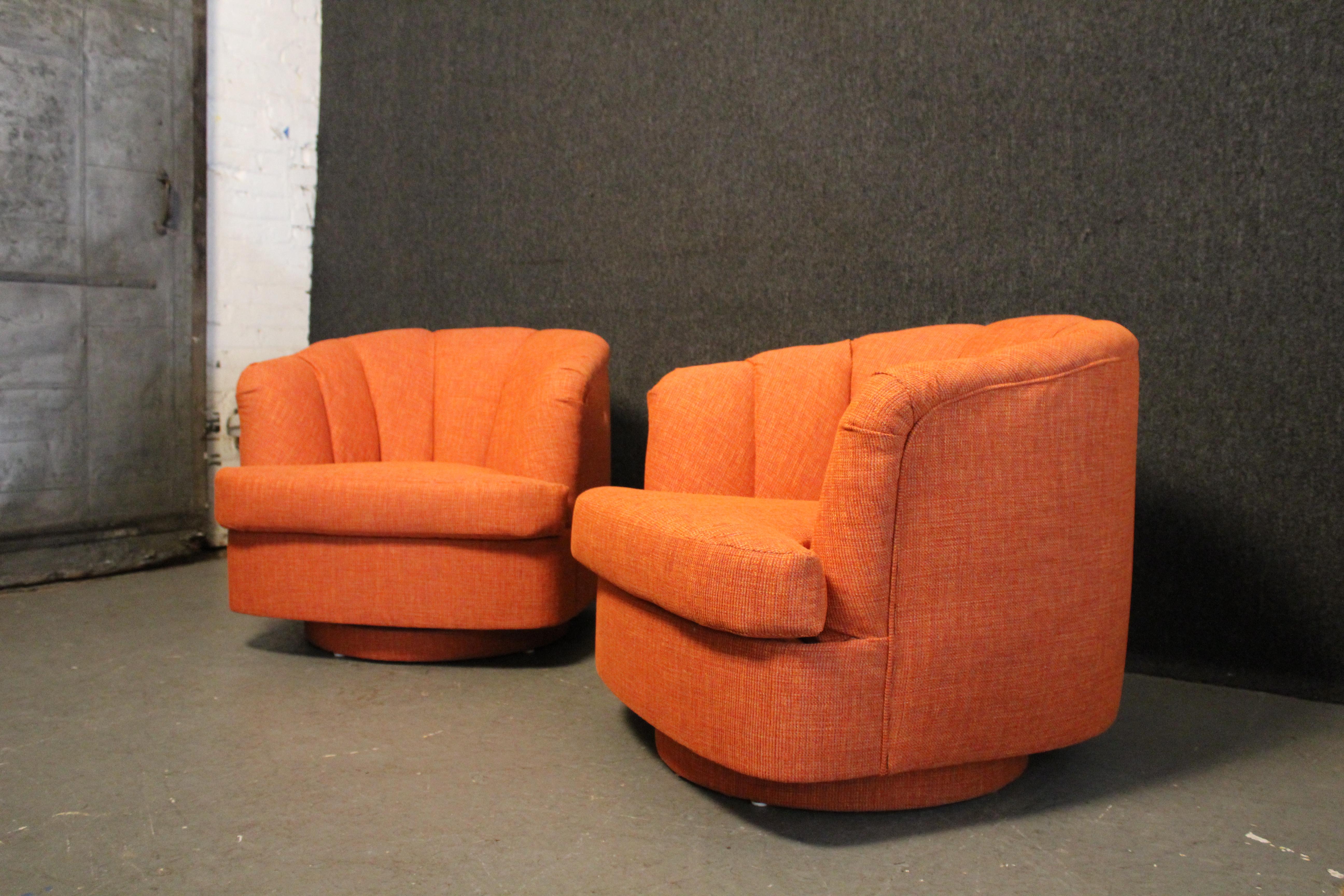 Fabric Reupholstered Mid-Century Swivel Chairs by Directional Furniture For Sale