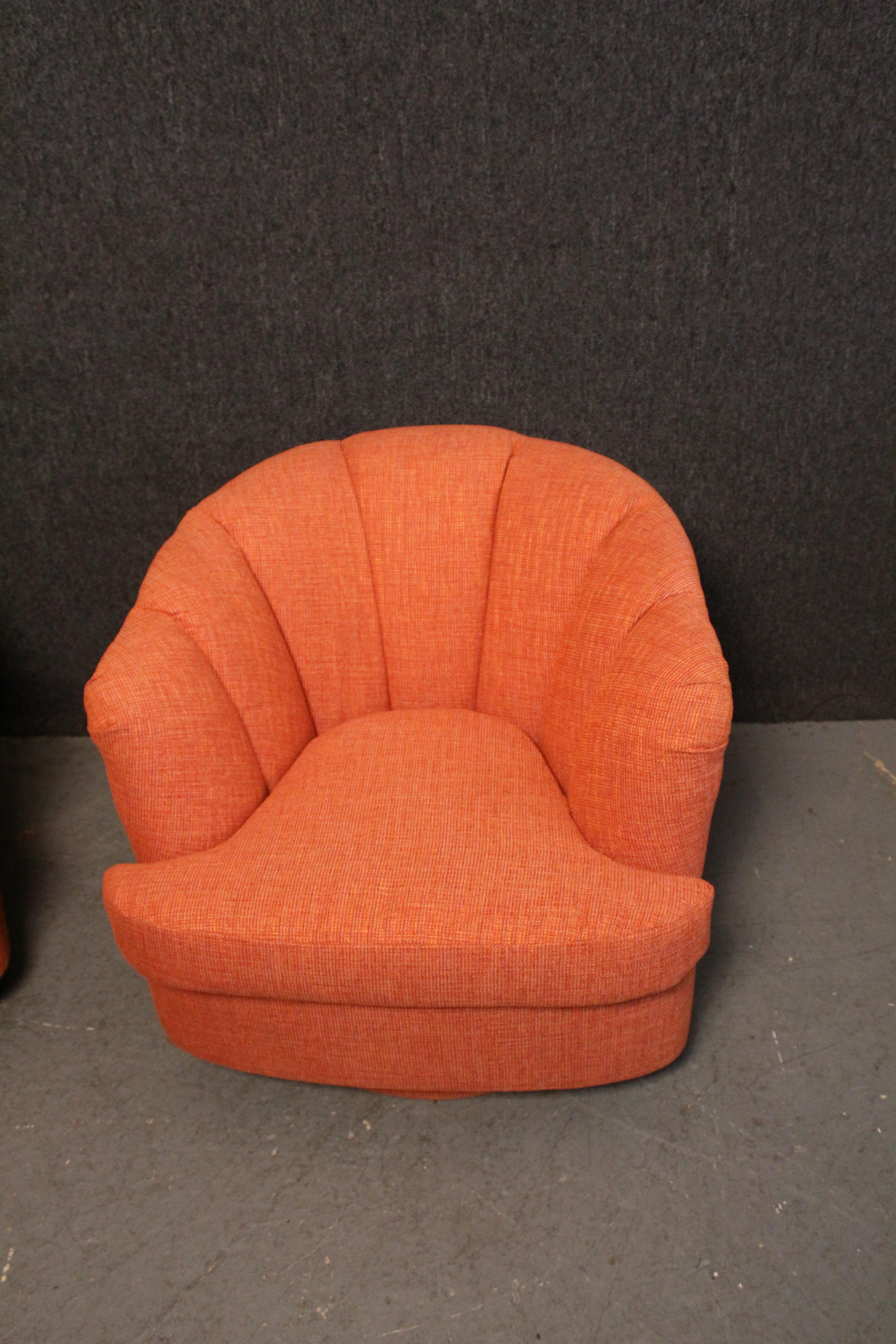 Reupholstered Mid-Century Swivel Chairs by Directional Furniture For Sale 1