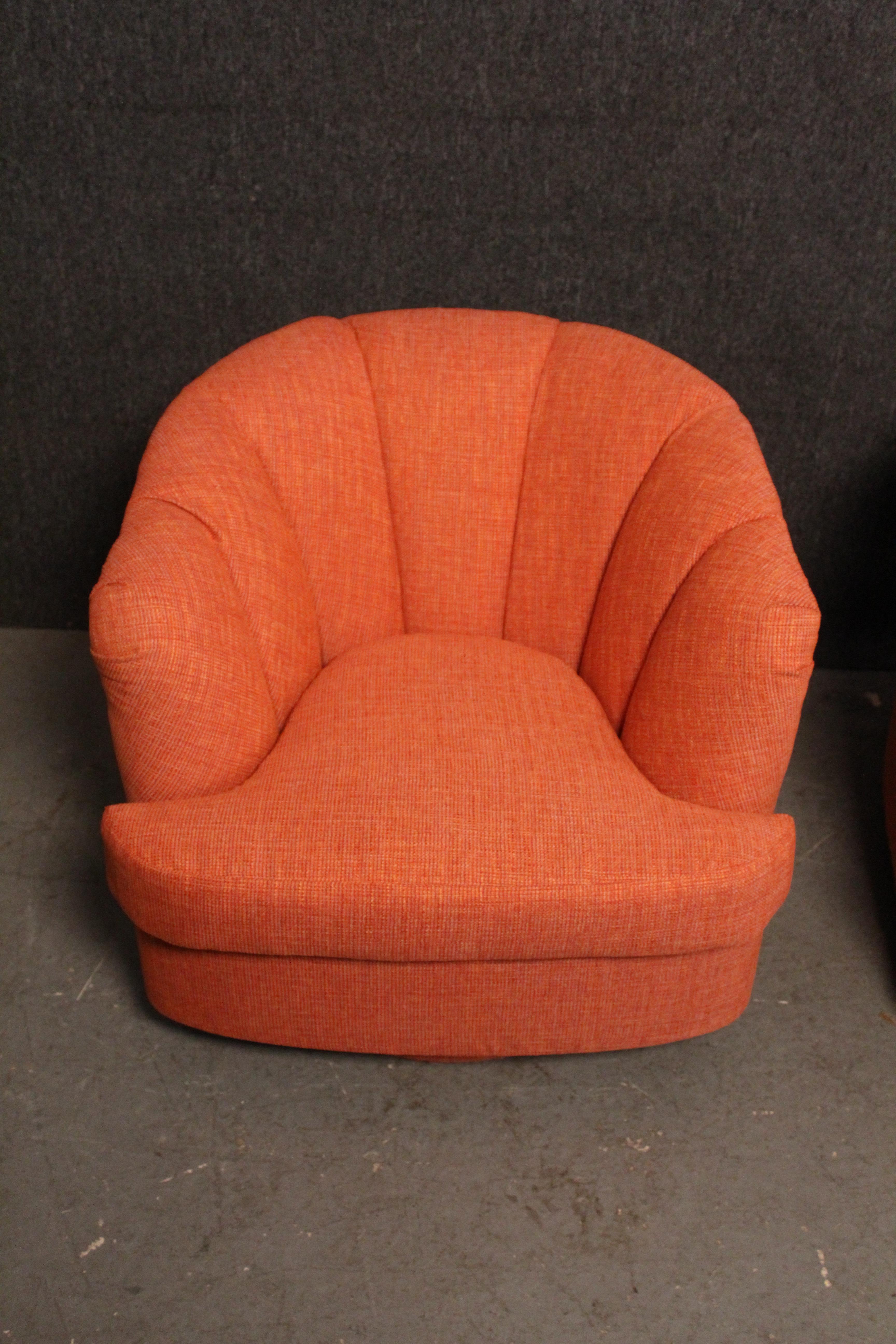 Reupholstered Mid-Century Swivel Chairs by Directional Furniture For Sale 2