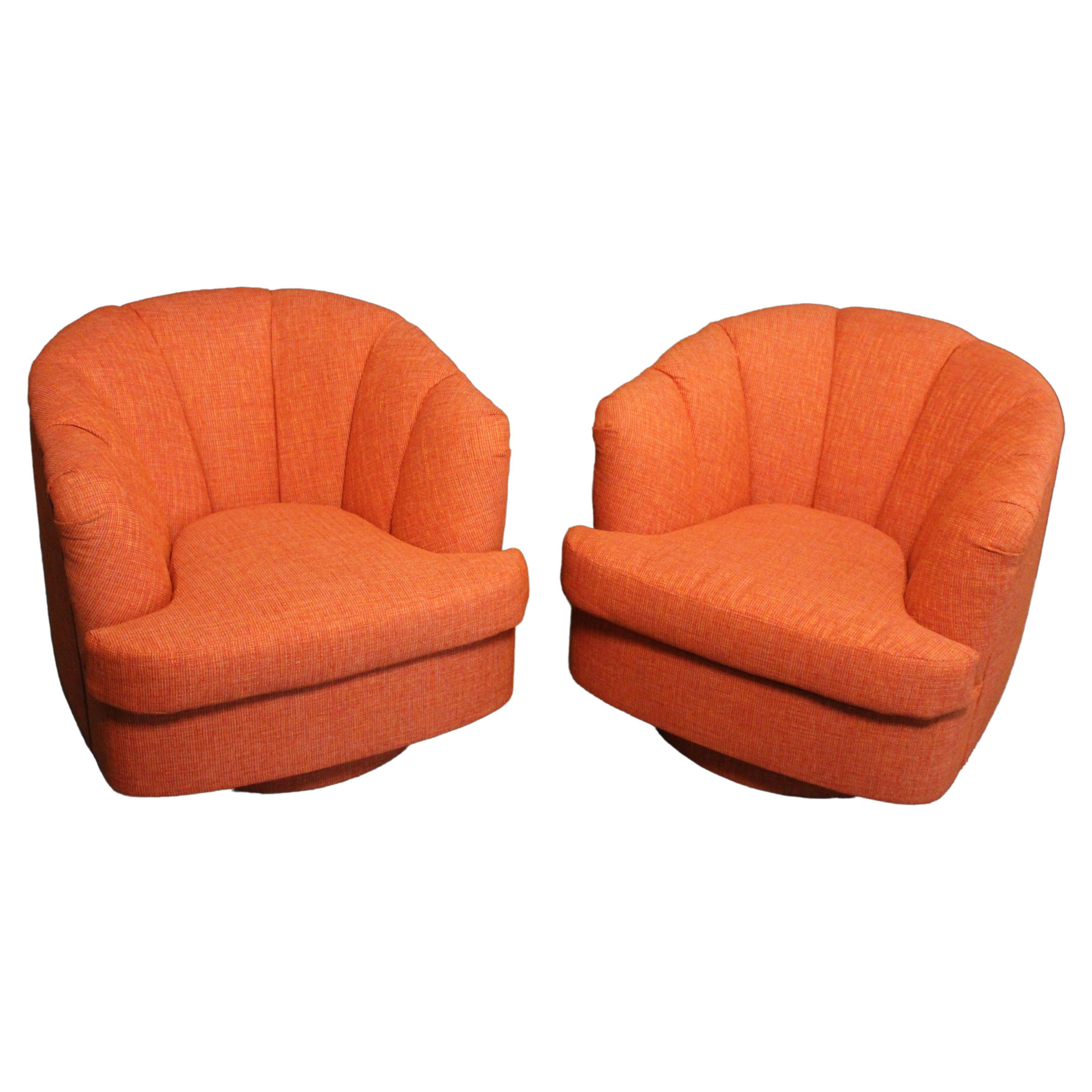 Reupholstered Mid-Century Swivel Chairs by Directional Furniture For Sale