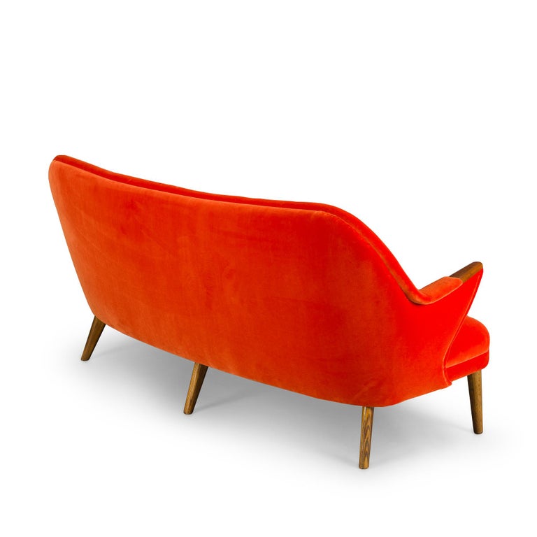 Danish Reupholstered Midcentury Velvet Orange 3-Seat Sofa from CFC Silkeborg, 1960s For Sale