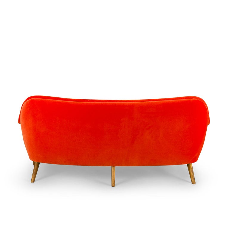 Reupholstered Midcentury Velvet Orange 3-Seat Sofa from CFC Silkeborg, 1960s In Good Condition For Sale In Teteringen, Noord-Brabant