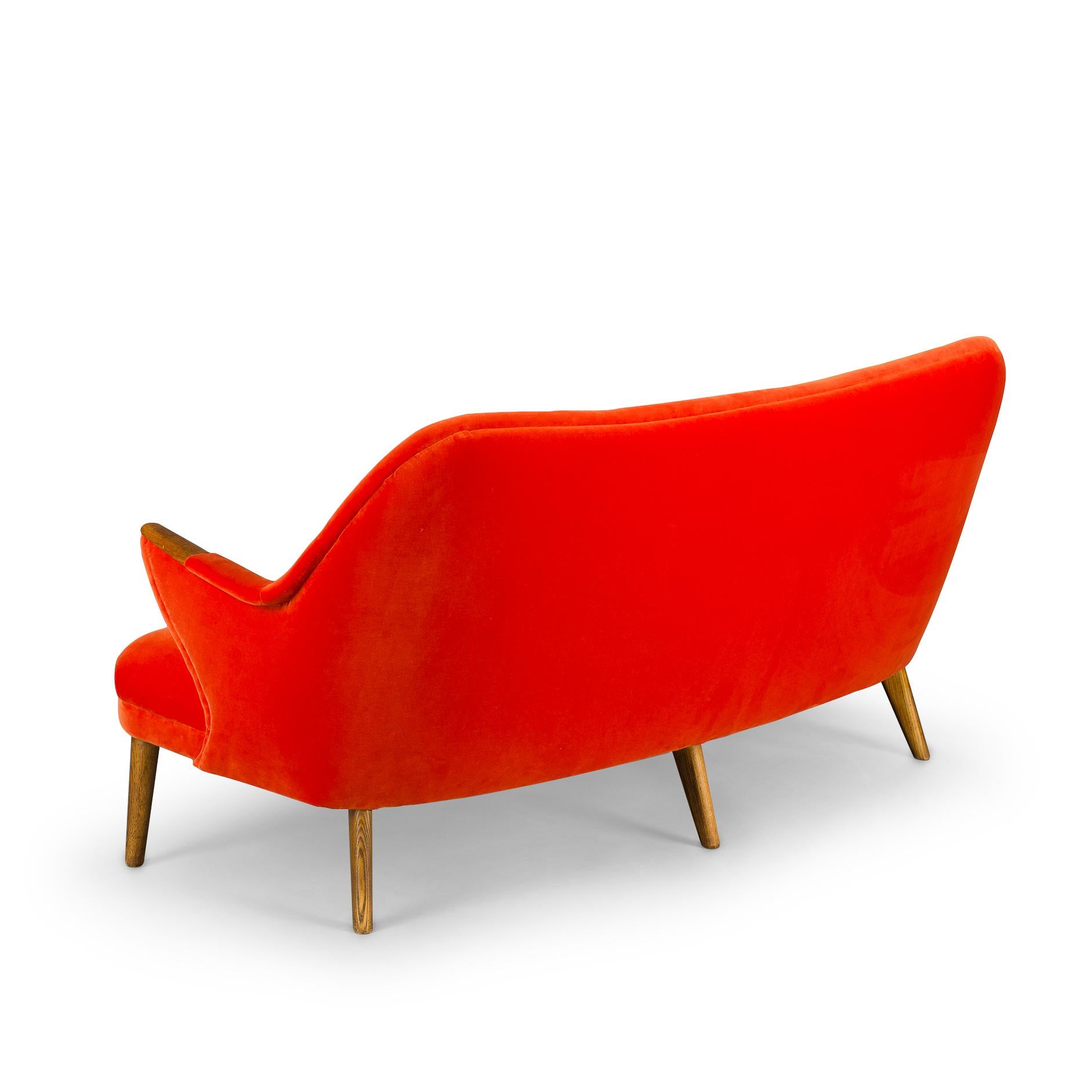 Mid-Century Modern Reupholstered Midcentury Velvet Orange 3-Seat Sofa from CFC Silkeborg, 1960s For Sale