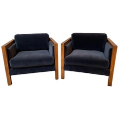 Reupholstered Modern Oak Club Chair, Pair