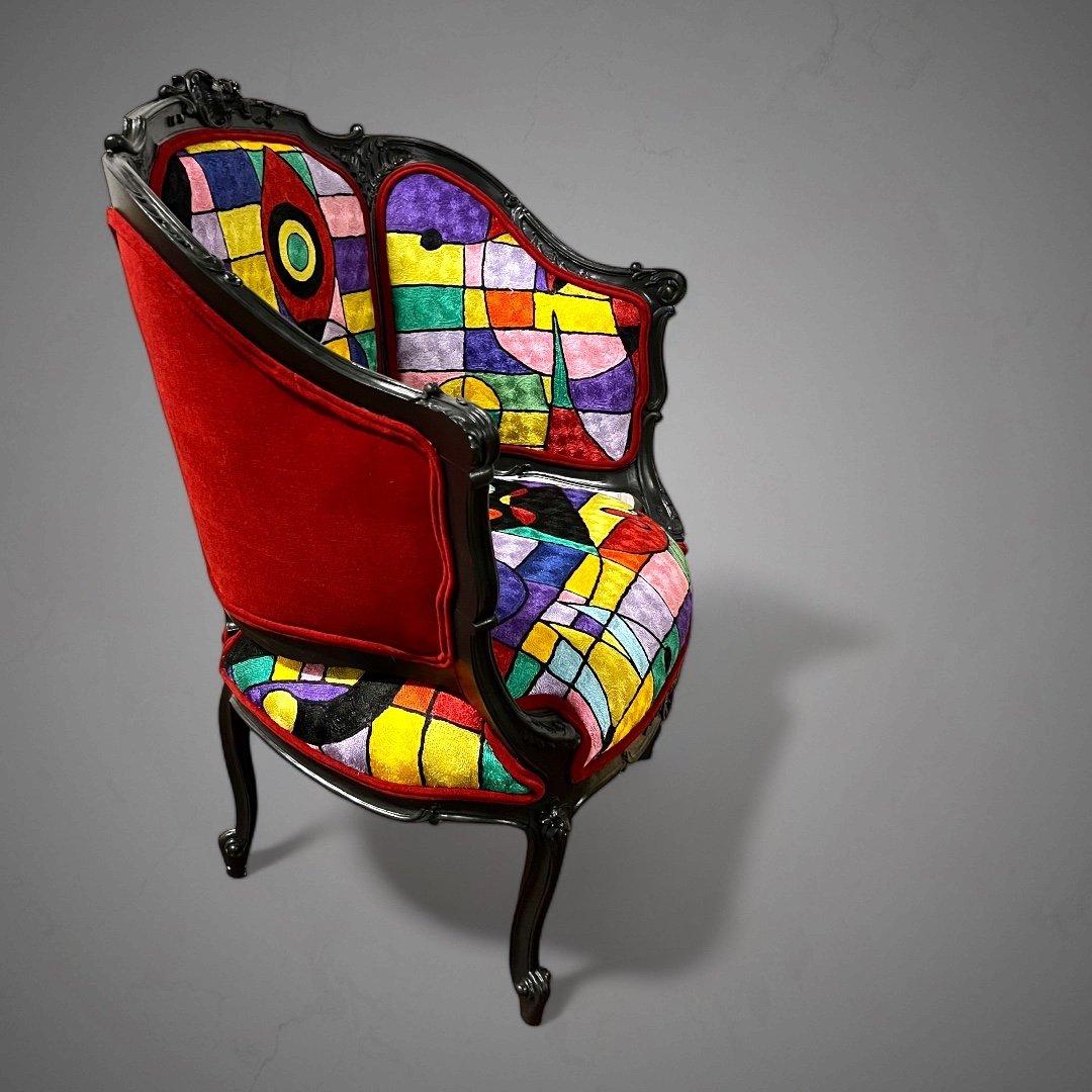 Painted Reupholstered Napoleon III Bergere Chair, 19th Century For Sale