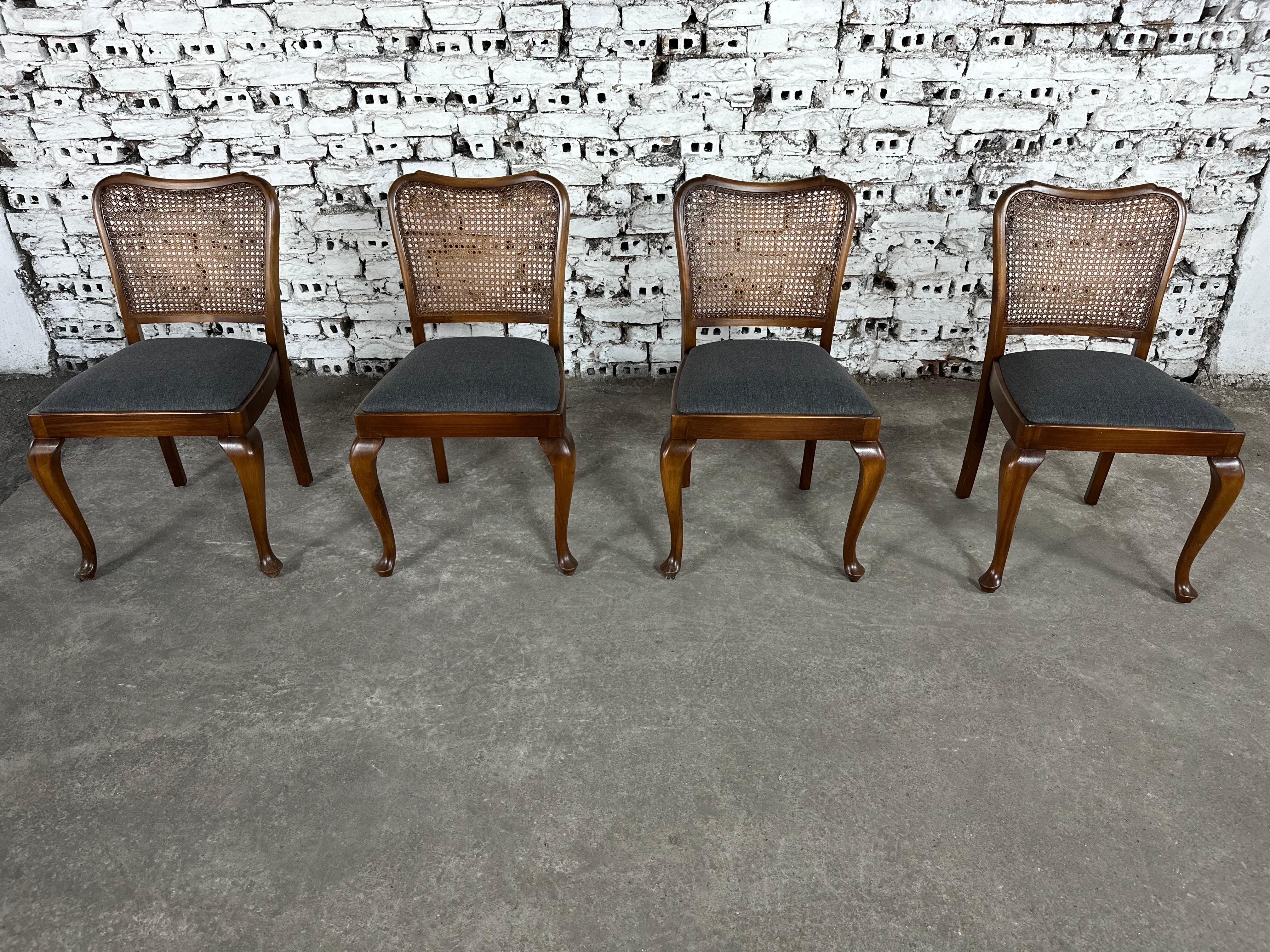 Reupholstered Provincial Louis XV Style Dining Chairs by Lubke - Set of 4 In Good Condition In Bridgeport, CT