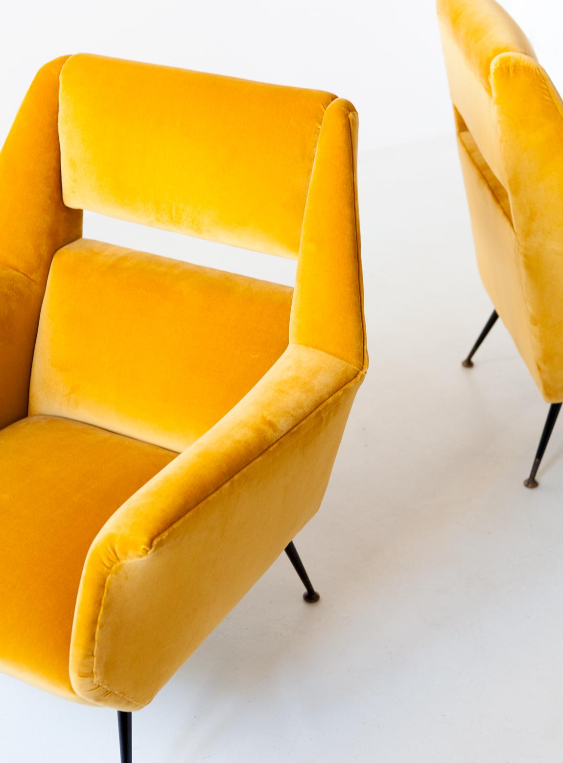 Reupholstered Rare Italian Senape Velvet Lounge Chairs by Gigi Radice 4