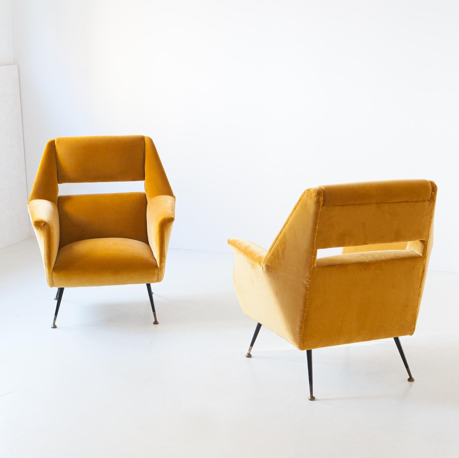 Reupholstered Rare Italian Senape Velvet Lounge Chairs by Gigi Radice 5