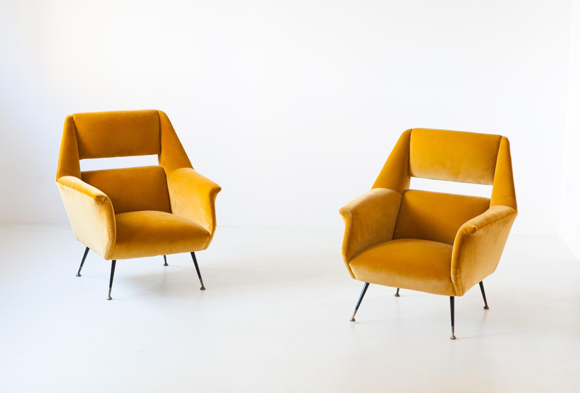 Reupholstered Rare Italian Senape Velvet Lounge Chairs by Gigi Radice 6