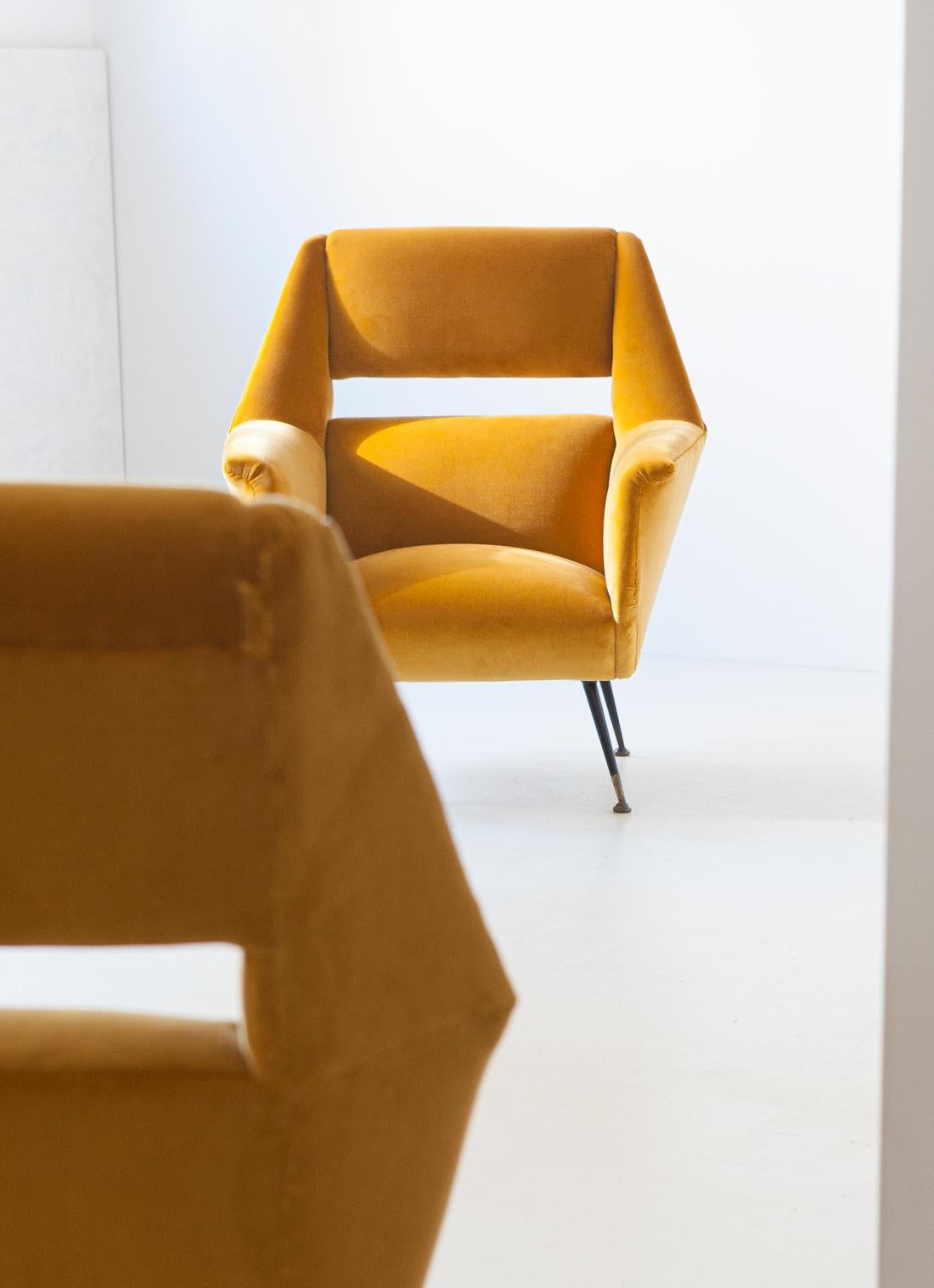 Mid-Century Modern Reupholstered Rare Italian Senape Velvet Lounge Chairs by Gigi Radice