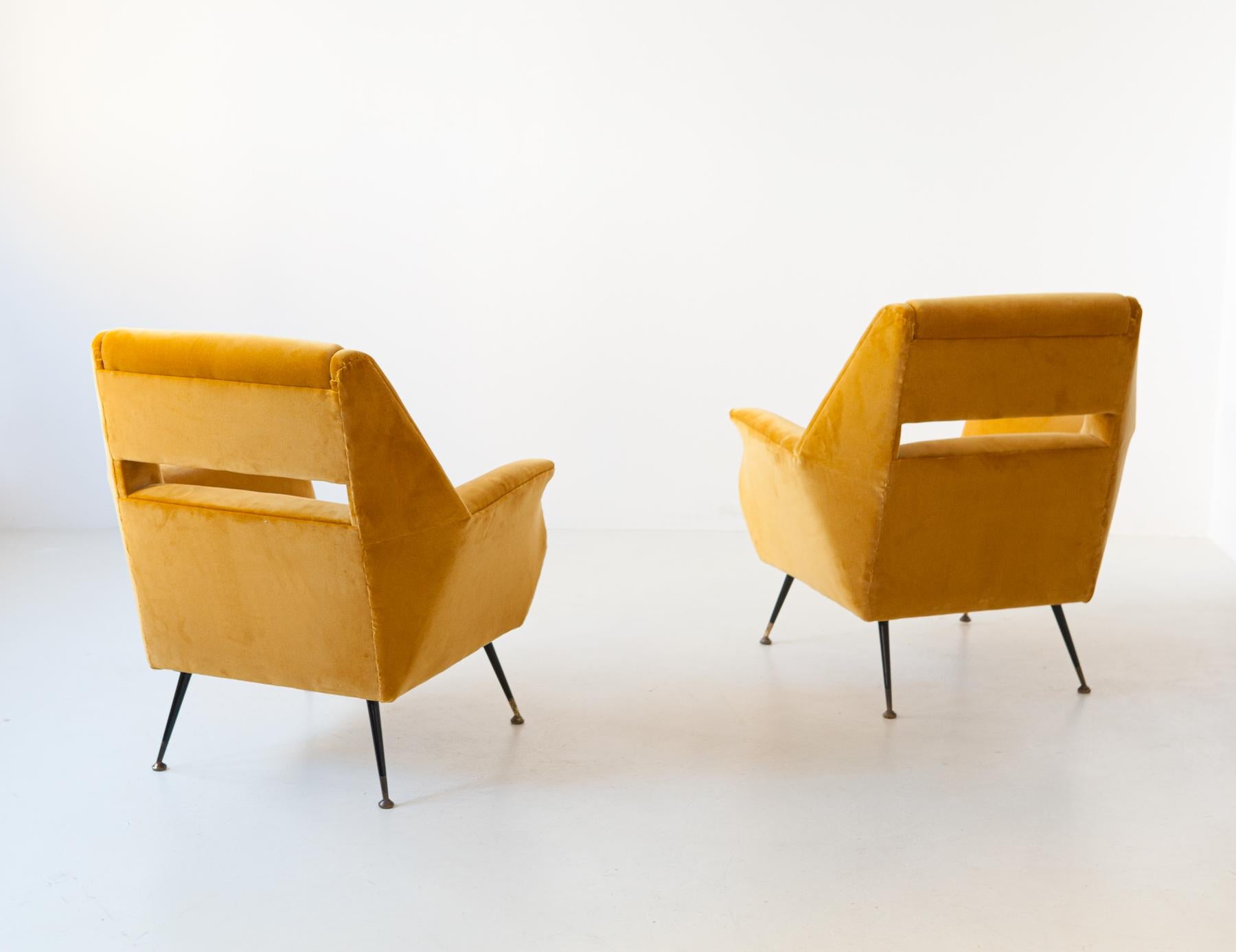 Mid-20th Century Reupholstered Rare Italian Senape Velvet Lounge Chairs by Gigi Radice