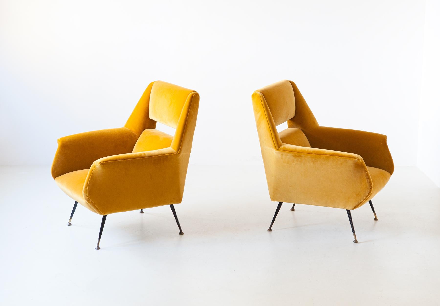 Reupholstered Rare Italian Senape Velvet Lounge Chairs by Gigi Radice 3