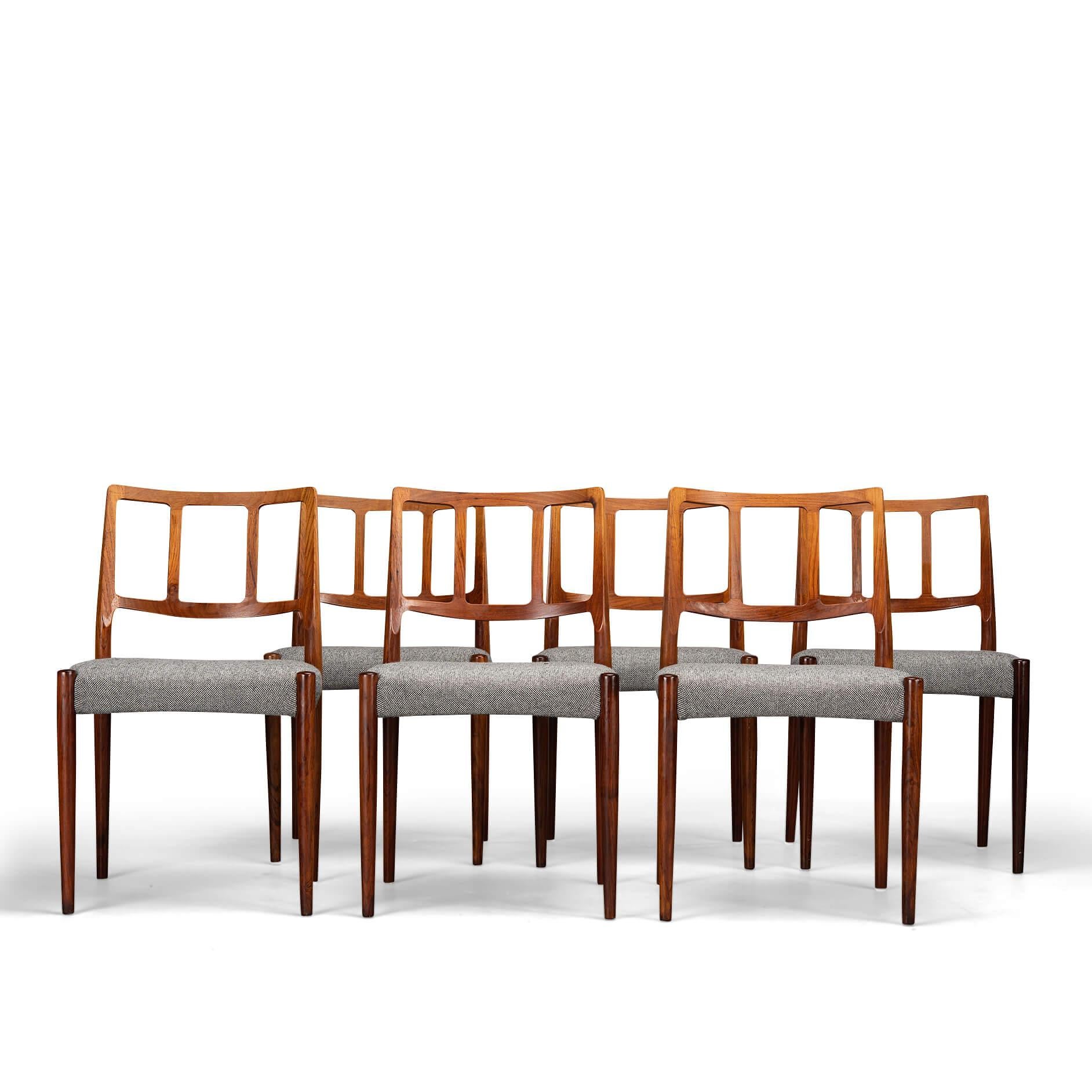 Mid-Century Modern Reupholstered Rosewood Dining Chair by Johannes Andersen for Uldum, Set of 6