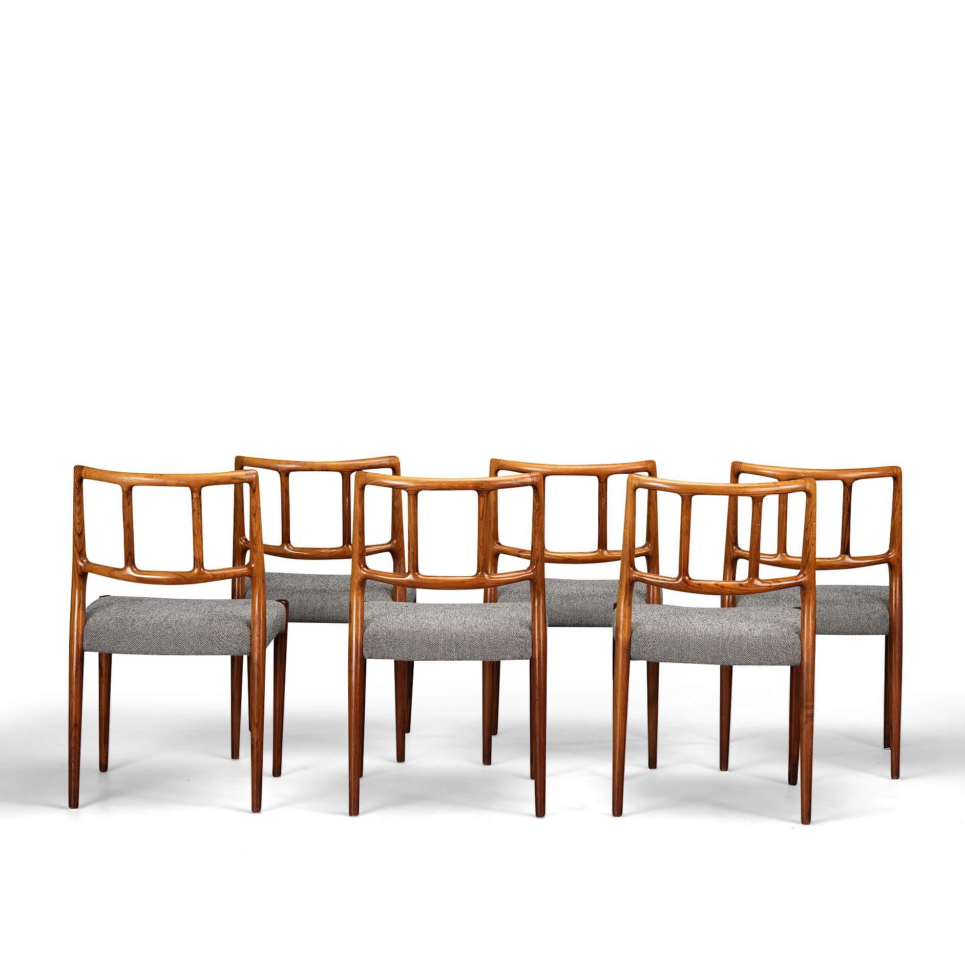 Danish Reupholstered Rosewood Dining Chair by Johannes Andersen for Uldum, Set of 6 For Sale