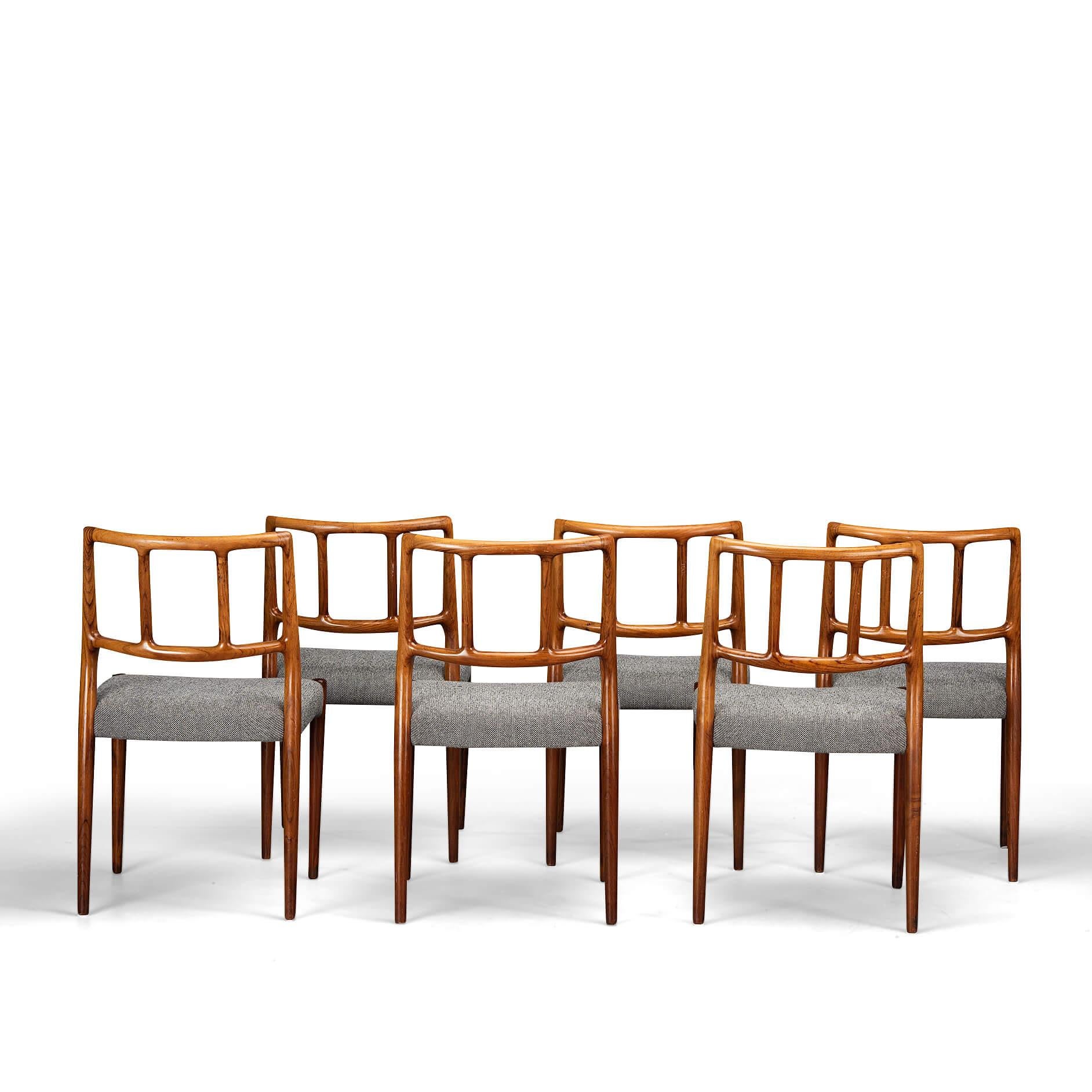 Danish Reupholstered Rosewood Dining Chair by Johannes Andersen for Uldum, Set of 6