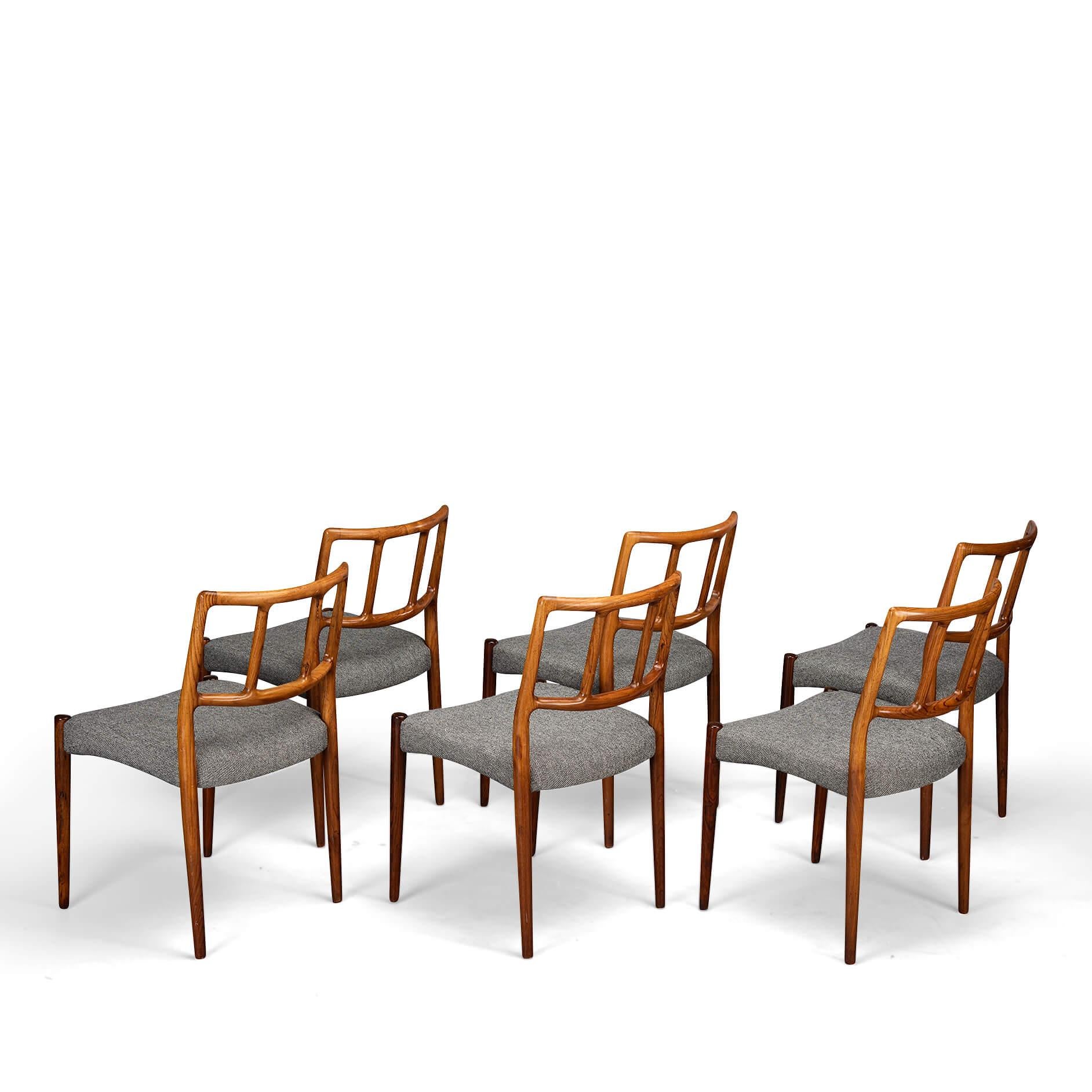 Mid-20th Century Reupholstered Rosewood Dining Chair by Johannes Andersen for Uldum, Set of 6 For Sale