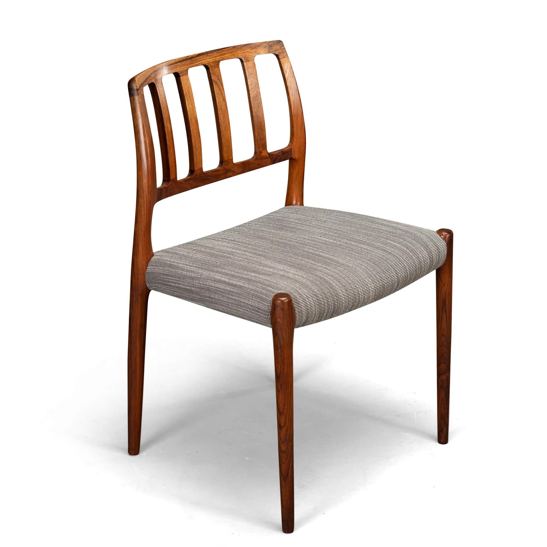 Reupholstered Rosewood Model 83 Niels O. Moller Dining Chairs, Set of 5 For Sale 7