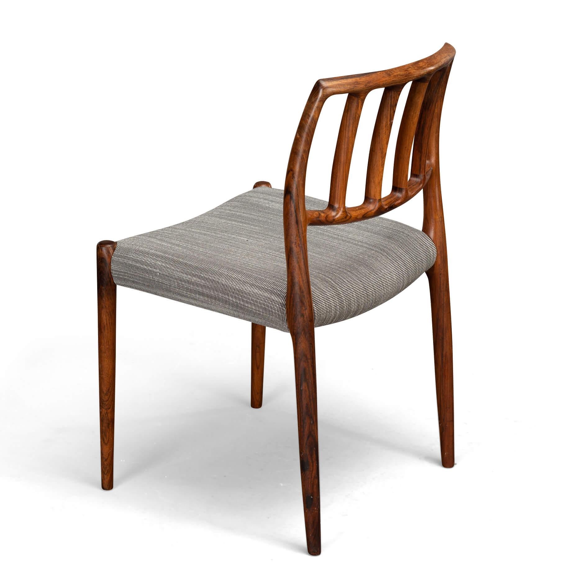 Reupholstered Rosewood Model 83 Niels O. Moller Dining Chairs, Set of 5 For Sale 11